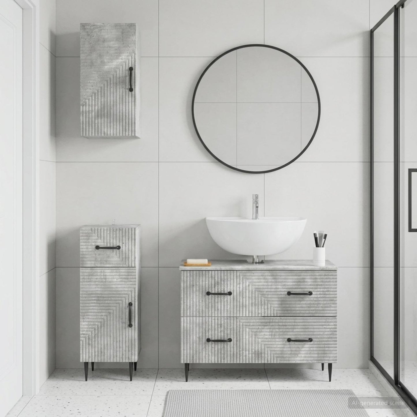 Set di armadietti da bagno in 3 pezzi HAARLEM Grigio Cemento
