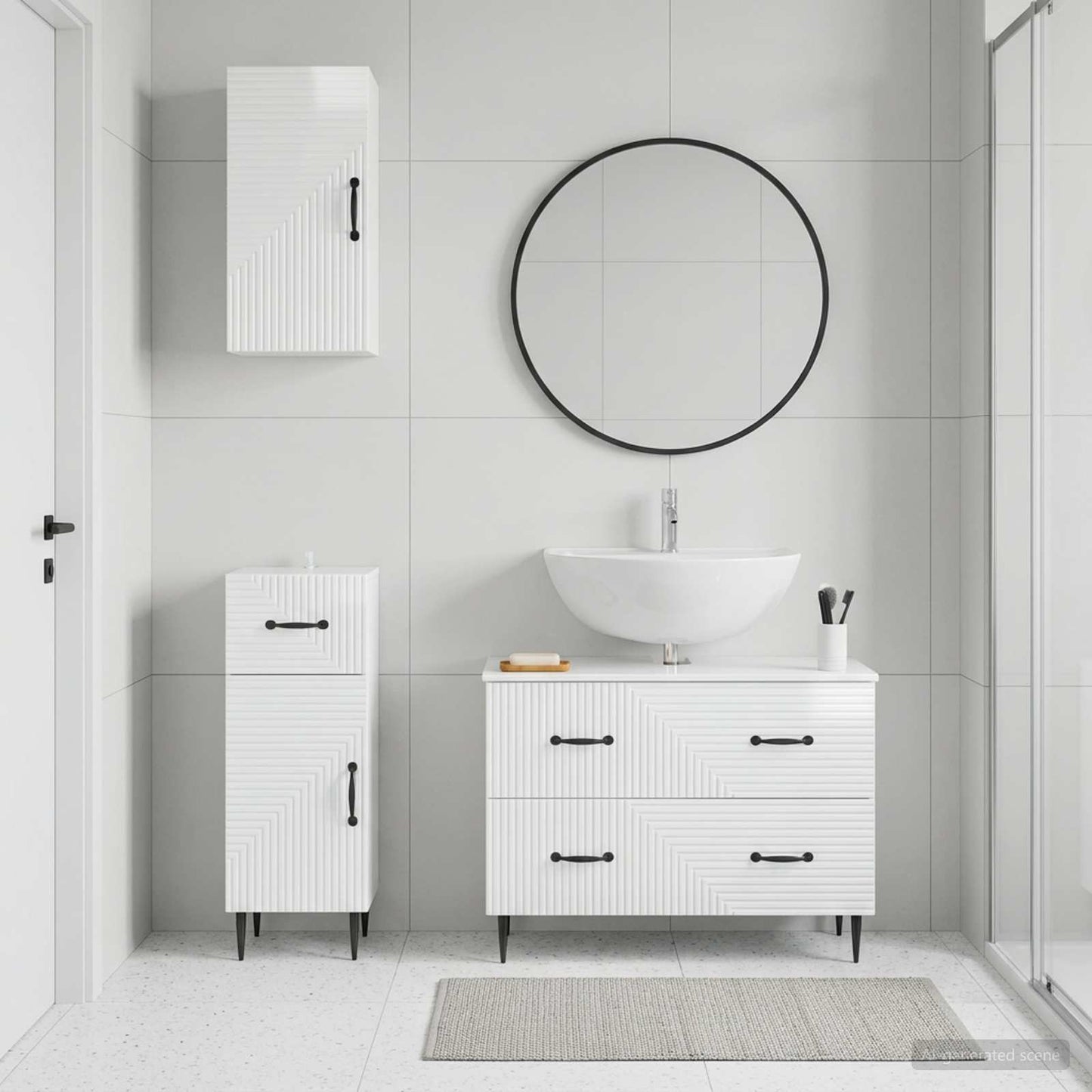 Set di armadietti da bagno in 3 pezzi HAARLEM Bianco Lucido
