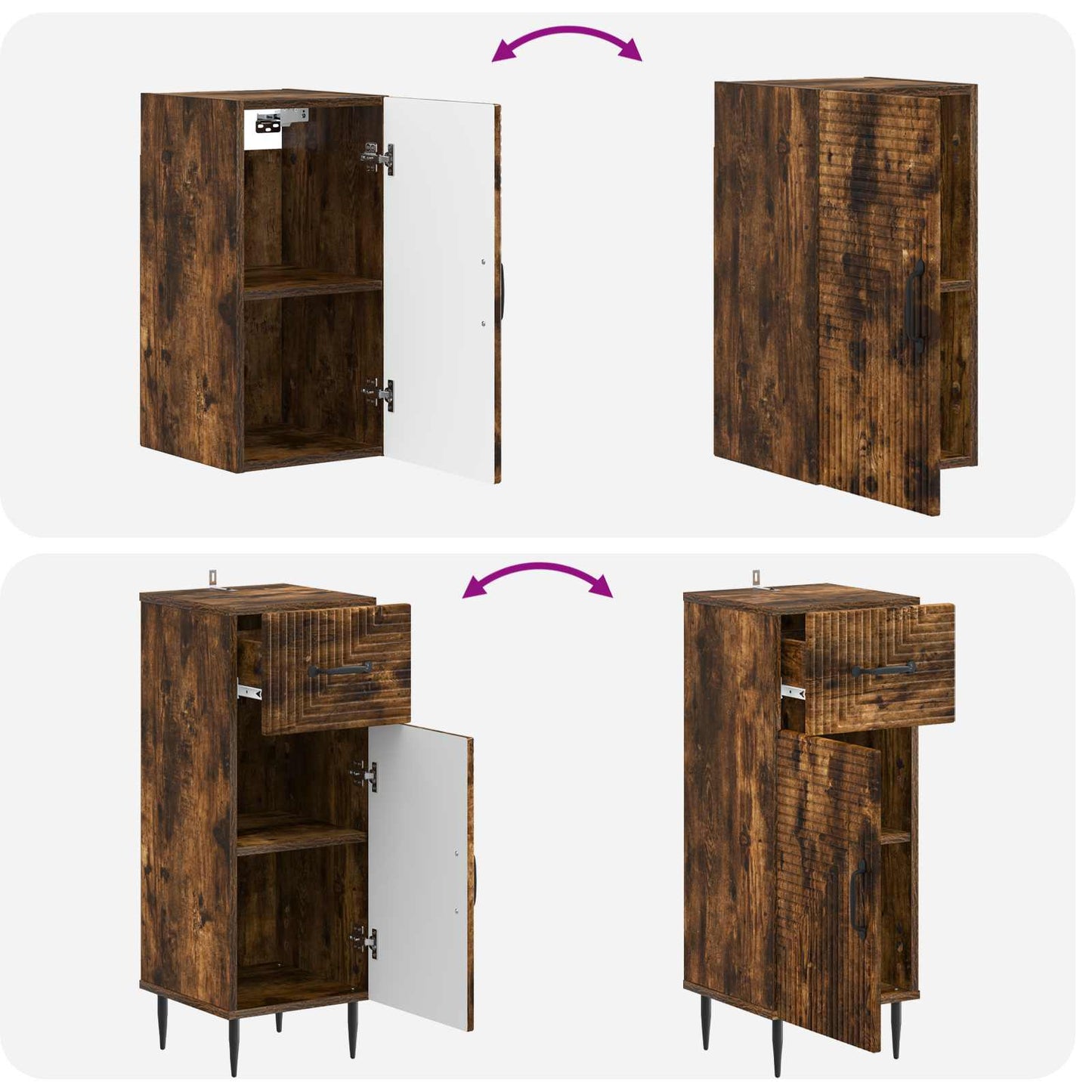 Set di armadietti da bagno in 3 pezzi HAARLEM Rovere Fumo