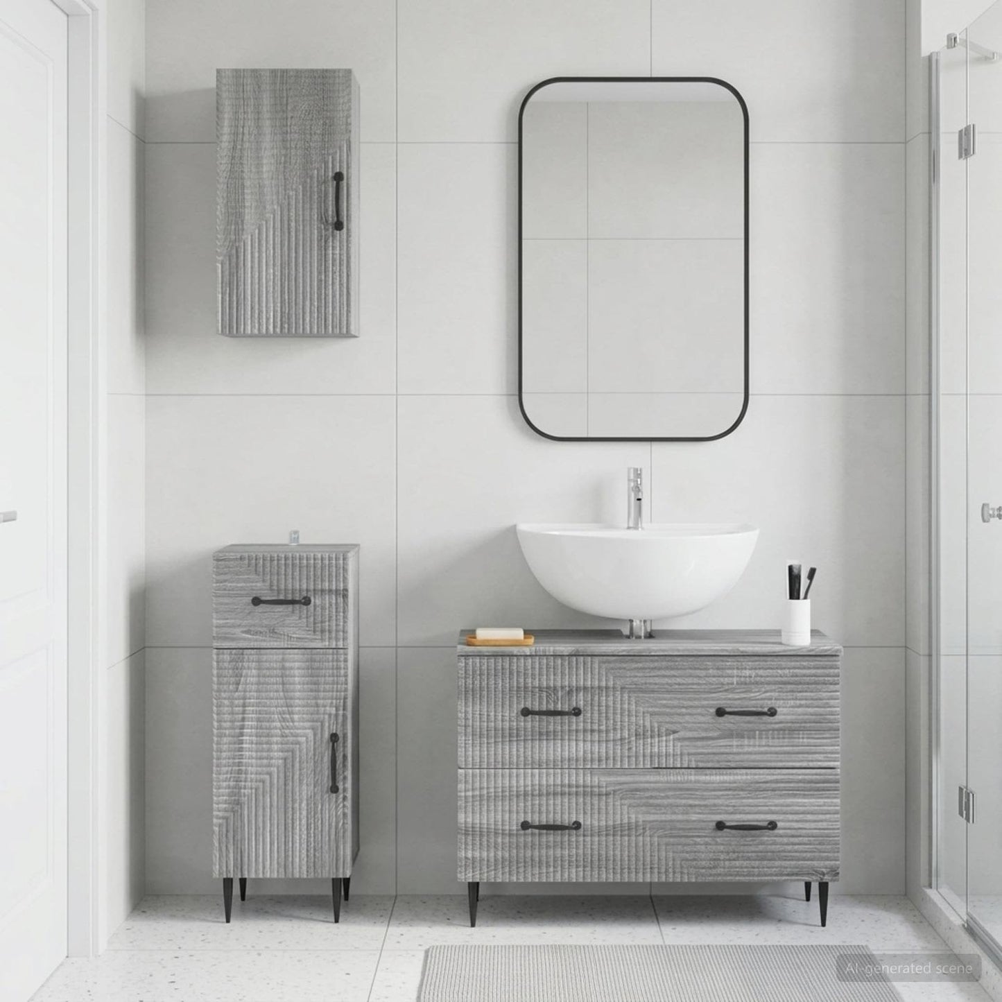 Set di armadietti da bagno in 3 pezzi HAARLEM Sonoma grigio