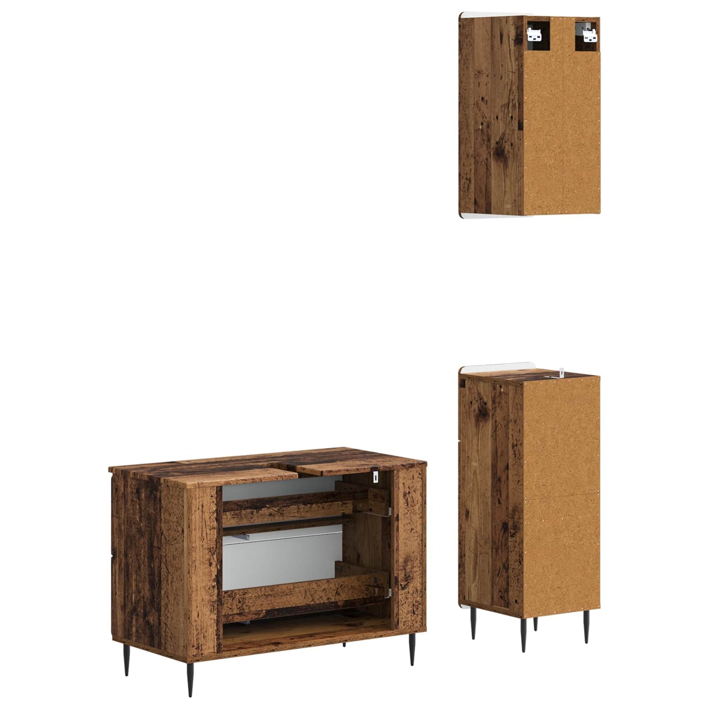 Set di armadietti da bagno in 3 pezzi HAARLEM Legno antico