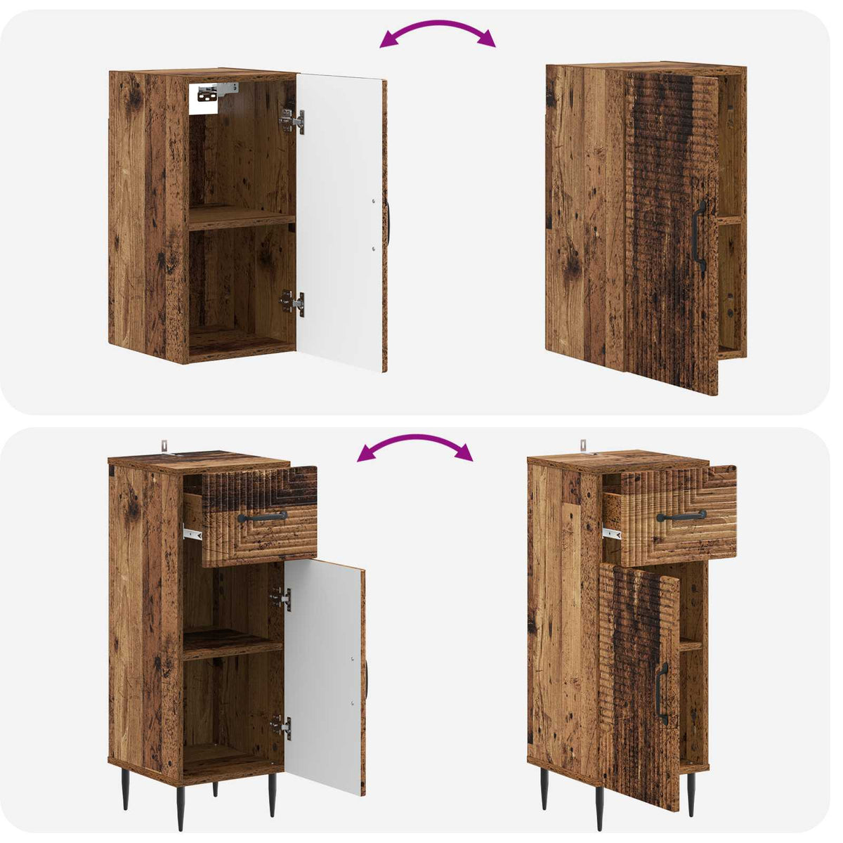 Set di armadietti da bagno in 3 pezzi HAARLEM Legno antico