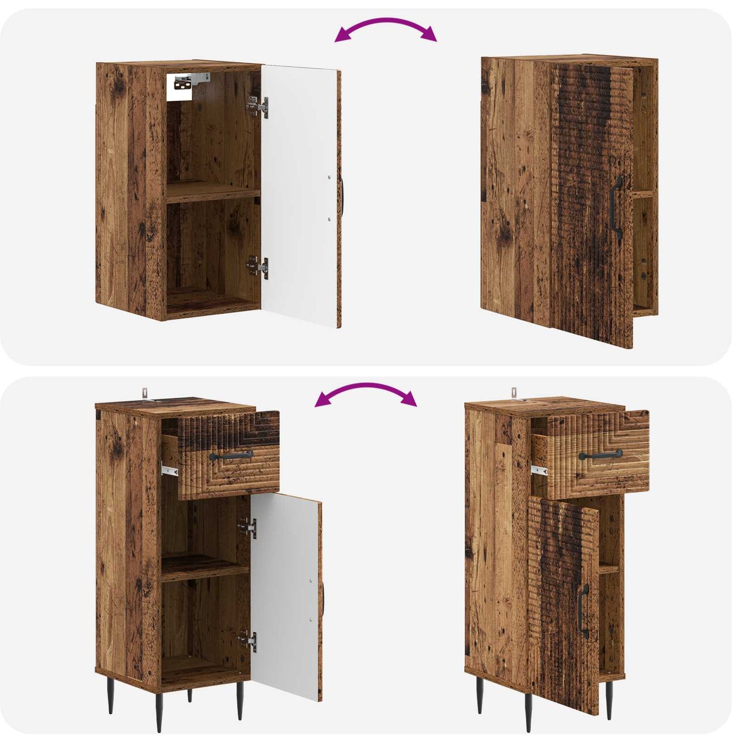 Set di armadietti da bagno in 3 pezzi HAARLEM Legno antico