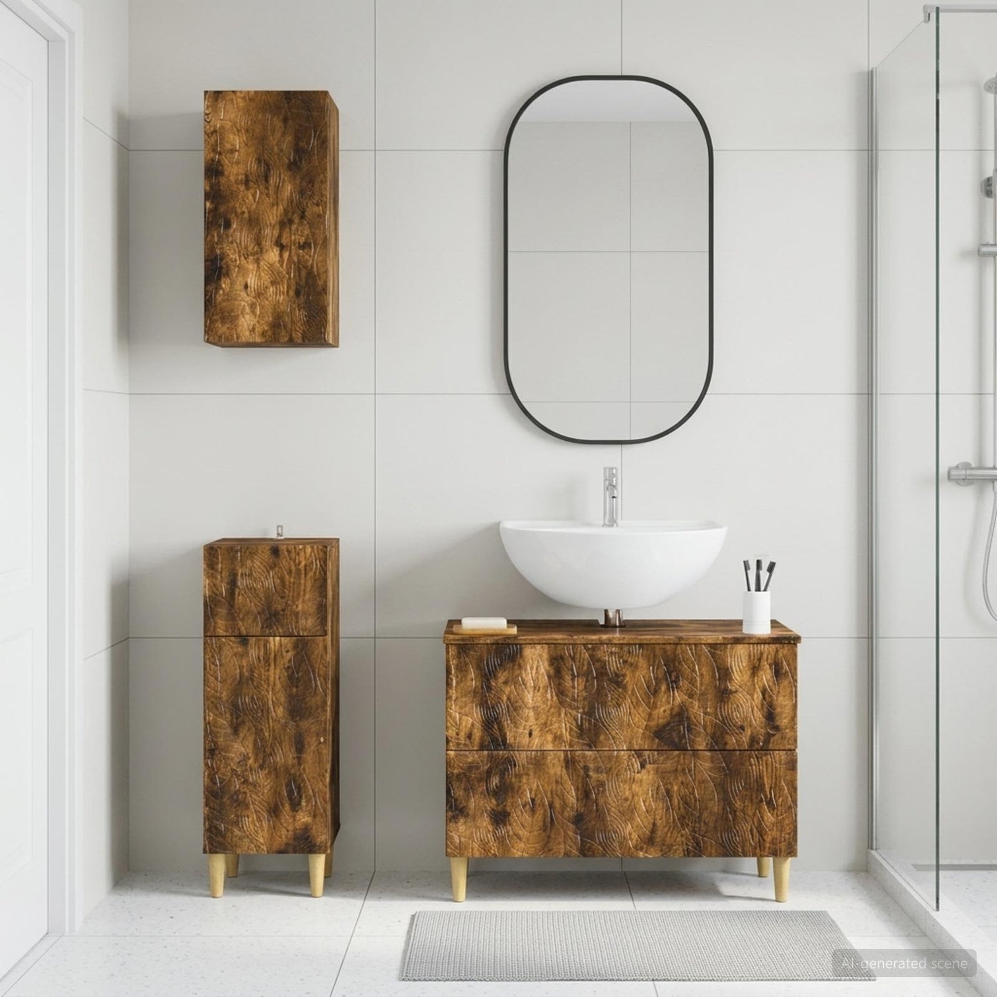 Set di armadietti da bagno in 3 pezzi DELFT Rovere Fumo