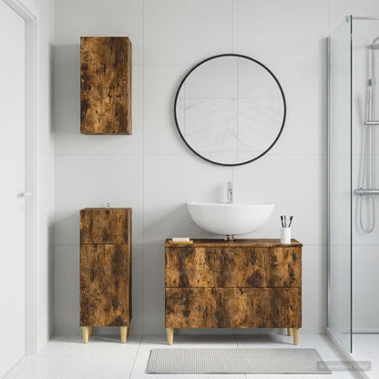 Set di armadietti da bagno in 3 pezzi DELFT Rovere Fumo