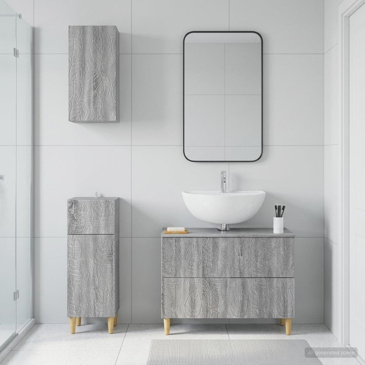 Set di armadietti da bagno in 3 pezzi DELFT Sonoma grigio