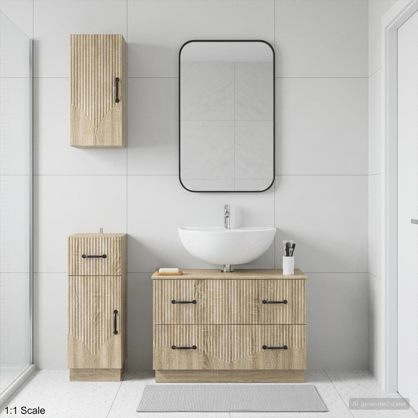 Set di armadietti da bagno in 3 pezzi HOORN Rovere Sonoma
