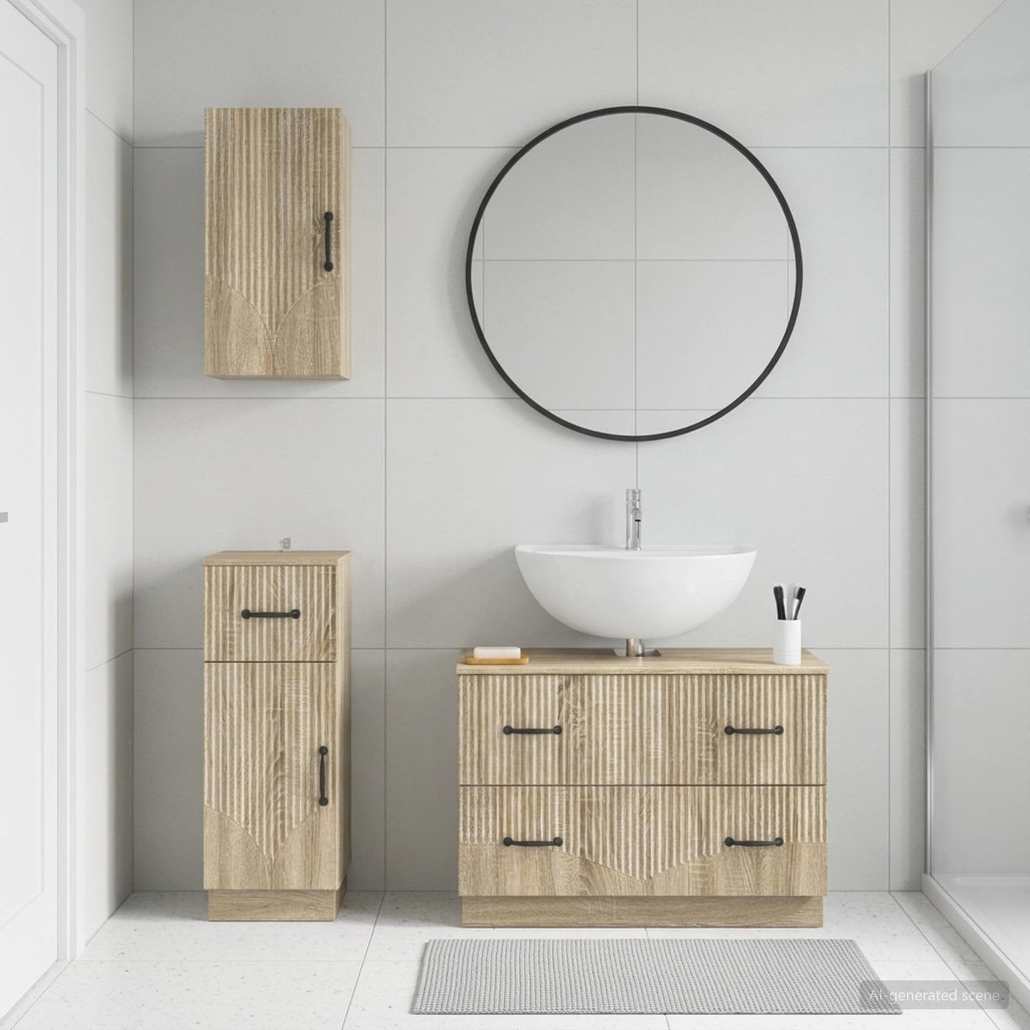 Set di armadietti da bagno in 3 pezzi HOORN Rovere Sonoma