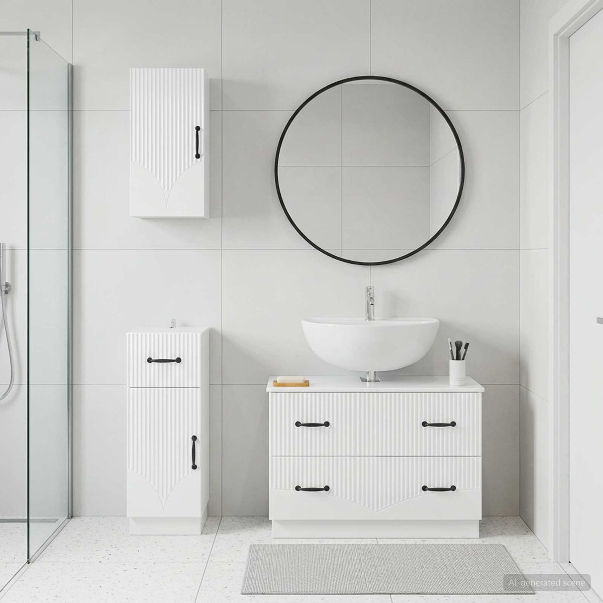 Set di armadietti da bagno in 3 pezzi HOORN Bianco Lucido