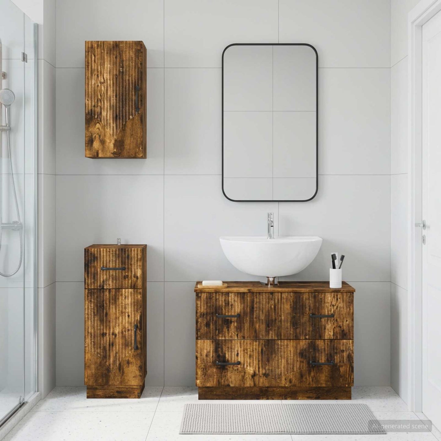 Set di armadietti da bagno in 3 pezzi HOORN Rovere Fumo