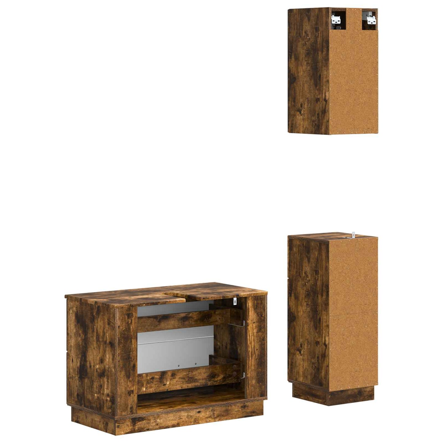 Set di armadietti da bagno in 3 pezzi HOORN Rovere Fumo