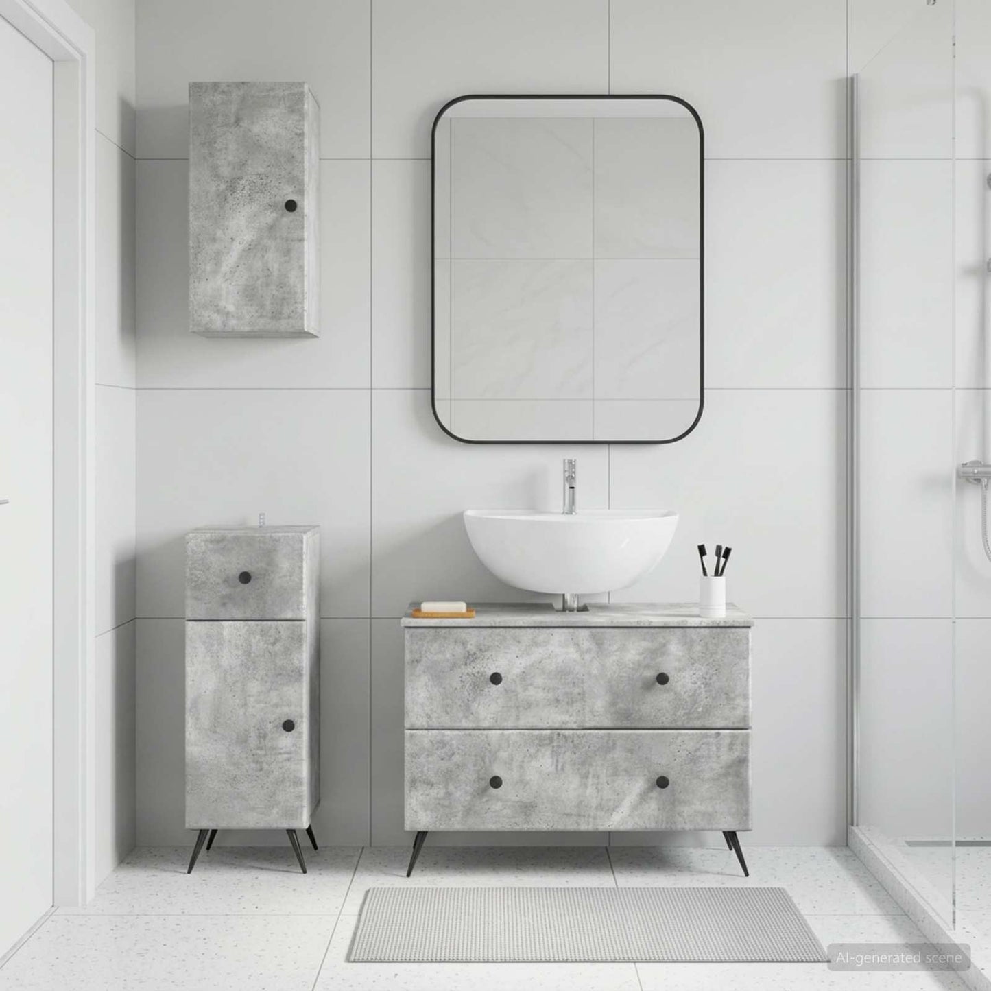 Set di armadietti da bagno in 3 pezzi BREDA Grigio Cemento
