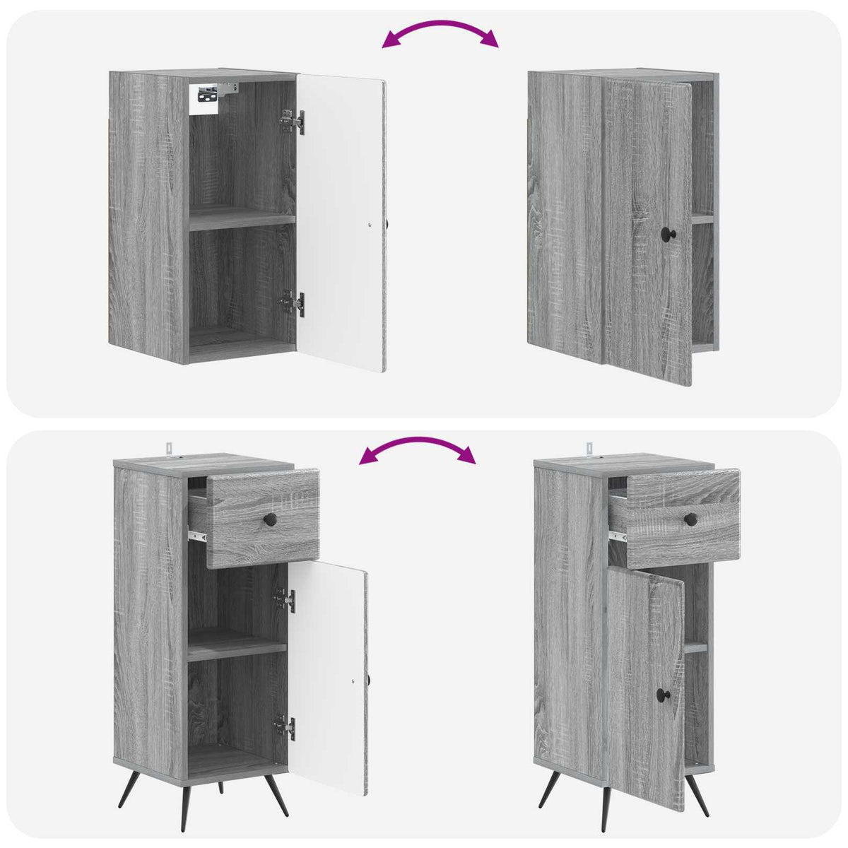 Set di armadietti da bagno in 3 pezzi BREDA Sonoma grigio
