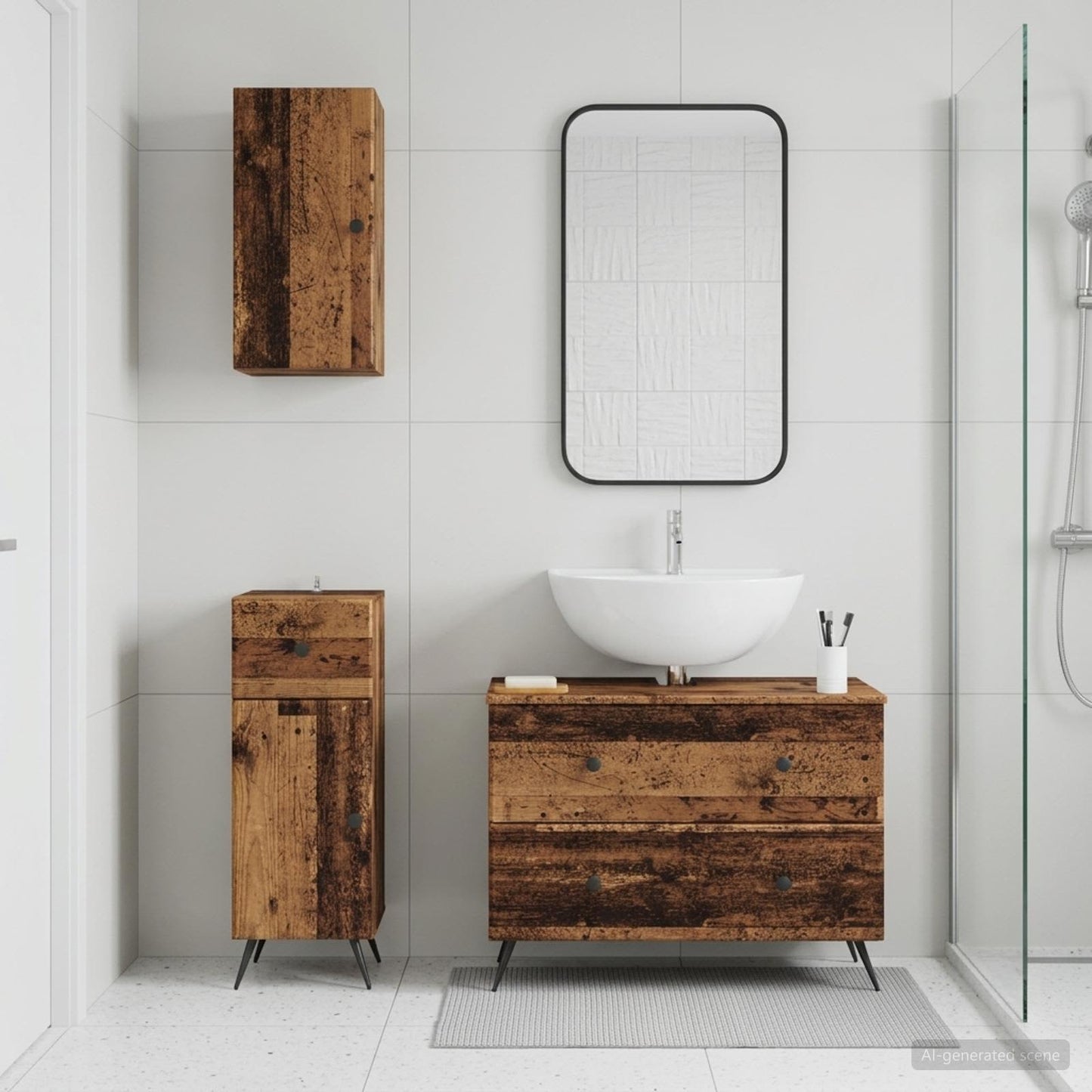 Set di armadietti da bagno in 3 pezzi BREDA Legno antico