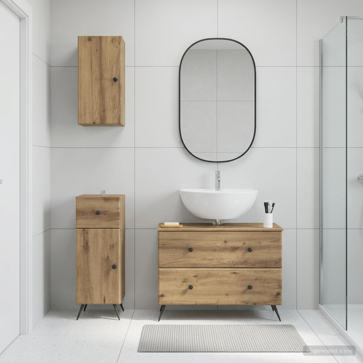 Set di armadietti da bagno in 3 pezzi BREDA Rovere Artigianale