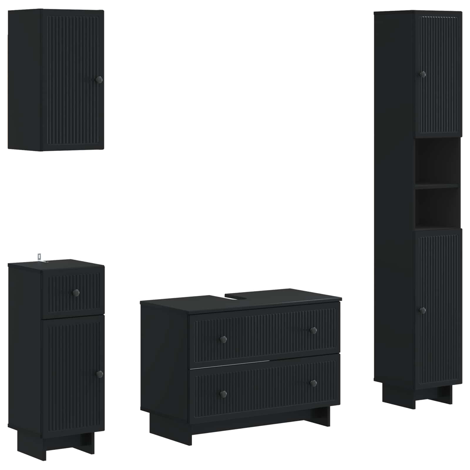 Set di Mobili da Bagno da 4 Pezzi EDE Nero Legno ingegnerizzato | homemem39