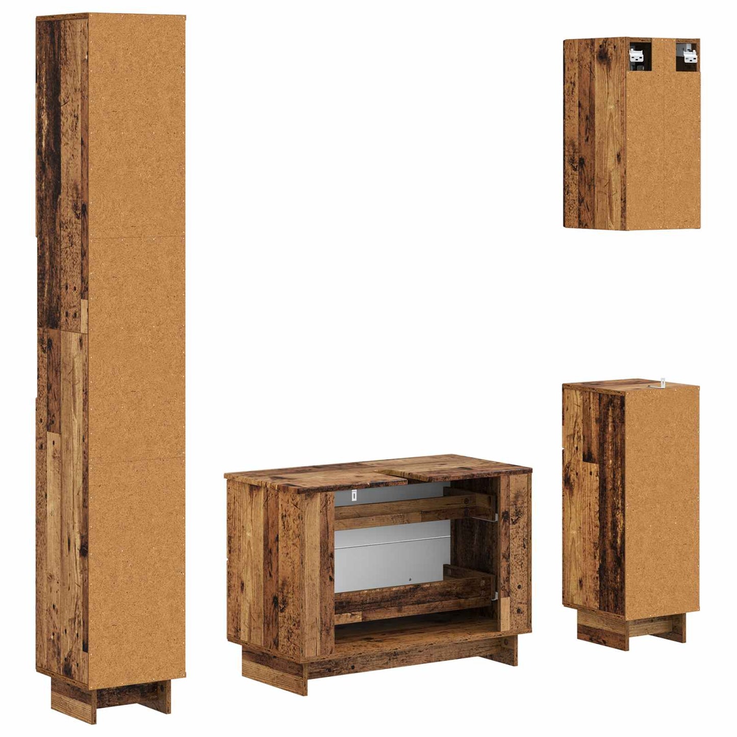 Set di Mobili da Bagno da 4 Pezzi EDE Legno antico | homemem39