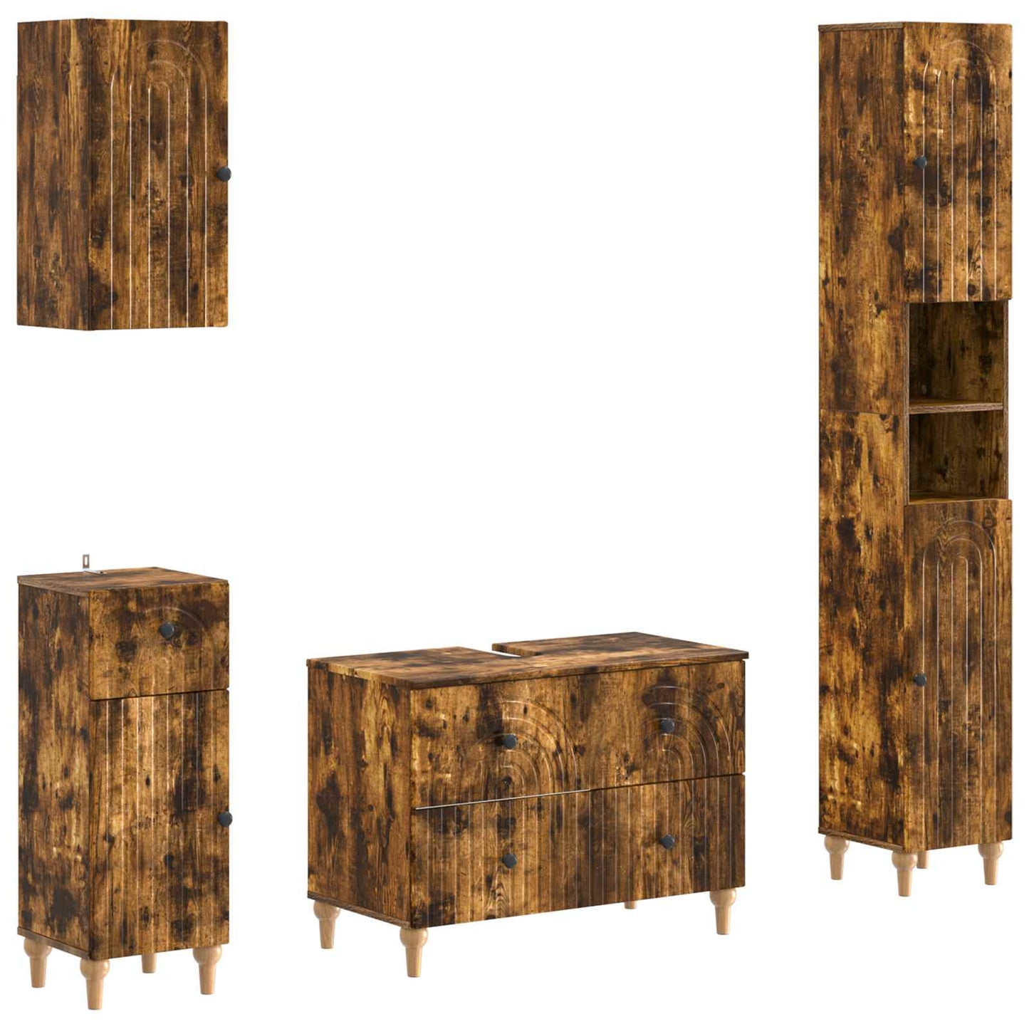 Set di Mobili da Bagno da 4 Pezzi ALKMAAR Rovere Fumo | homemem39