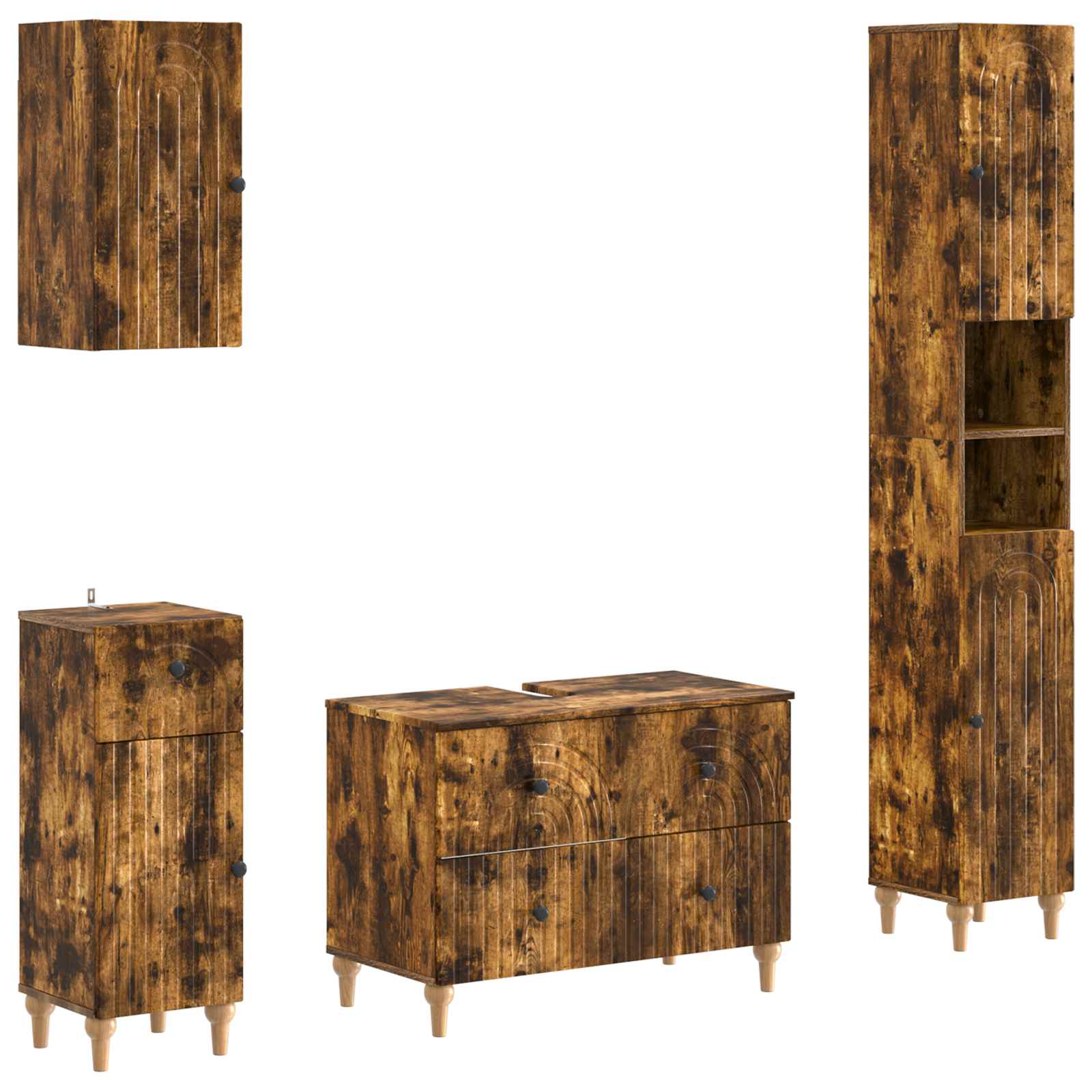 Set di Mobili da Bagno da 4 Pezzi ALKMAAR Rovere Fumo | homemem39
