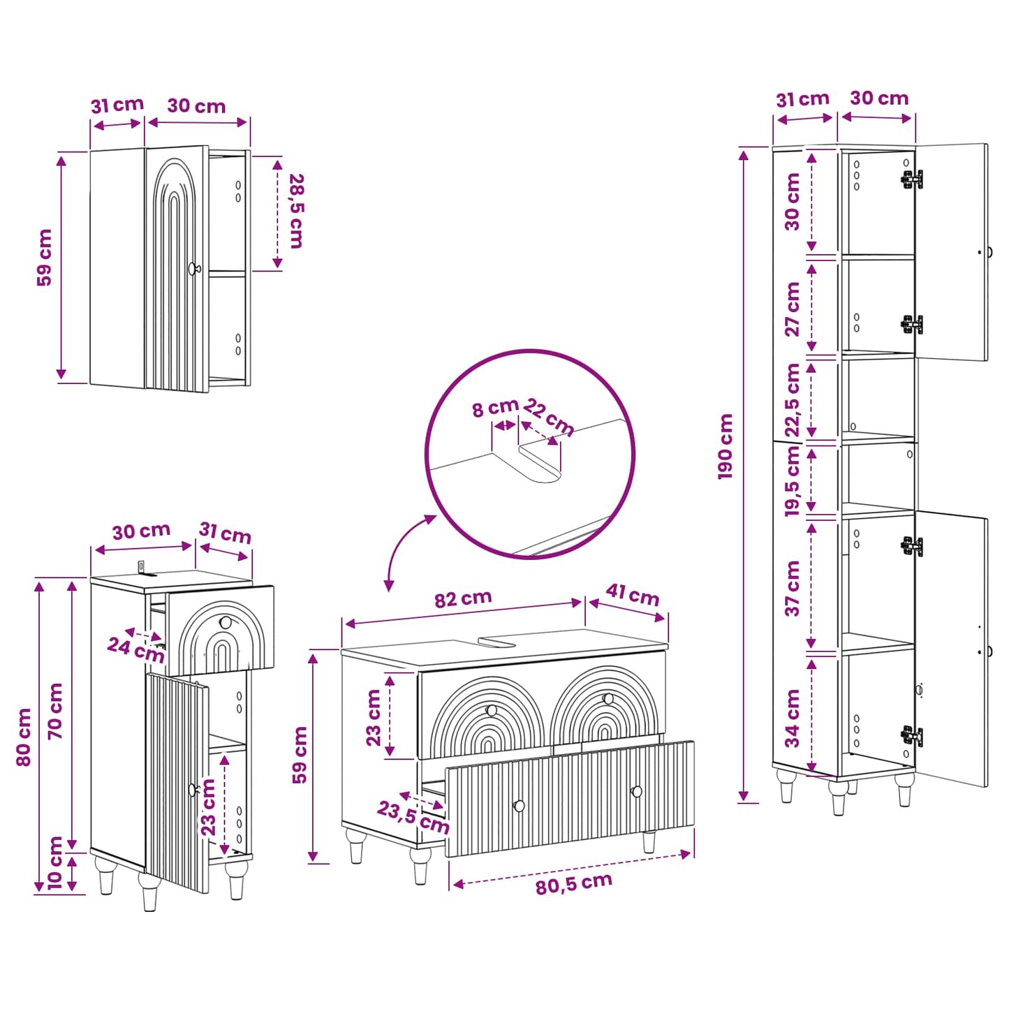 Set di Mobili da Bagno da 4 Pezzi ALKMAAR Rovere Fumo | homemem39