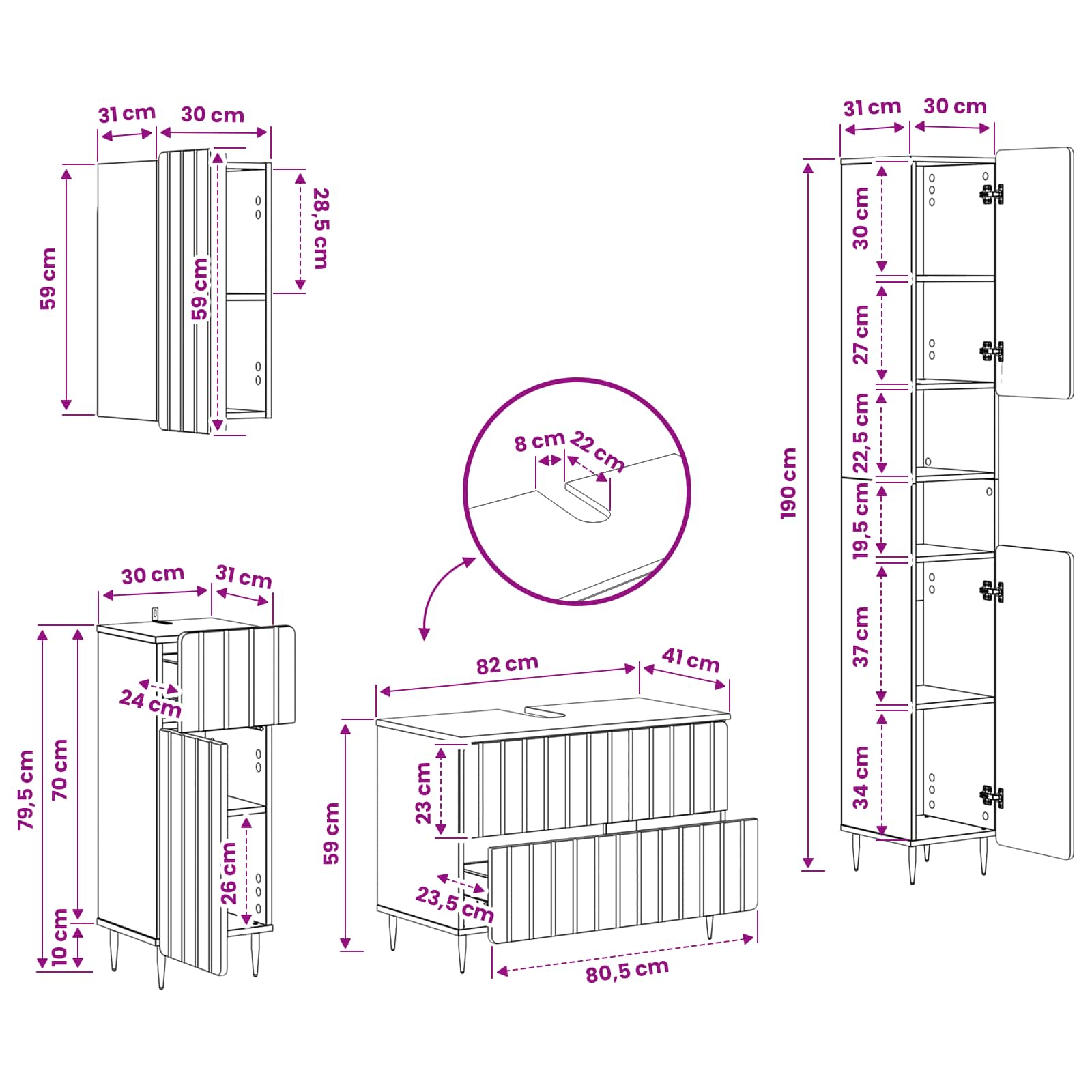 Set di Mobili da Bagno da 4 Pezzi ZWOLLE Legno antico | homemem39
