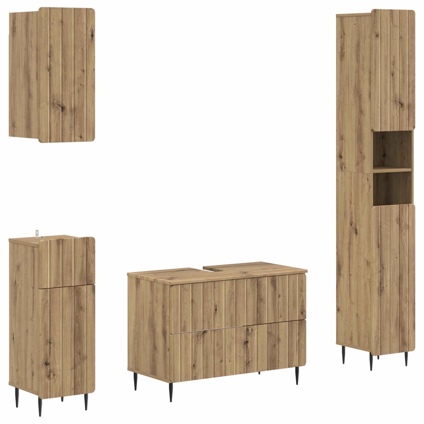 Set di Mobili da Bagno da 4 Pezzi ZWOLLE Rovere Artigianale | homemem39