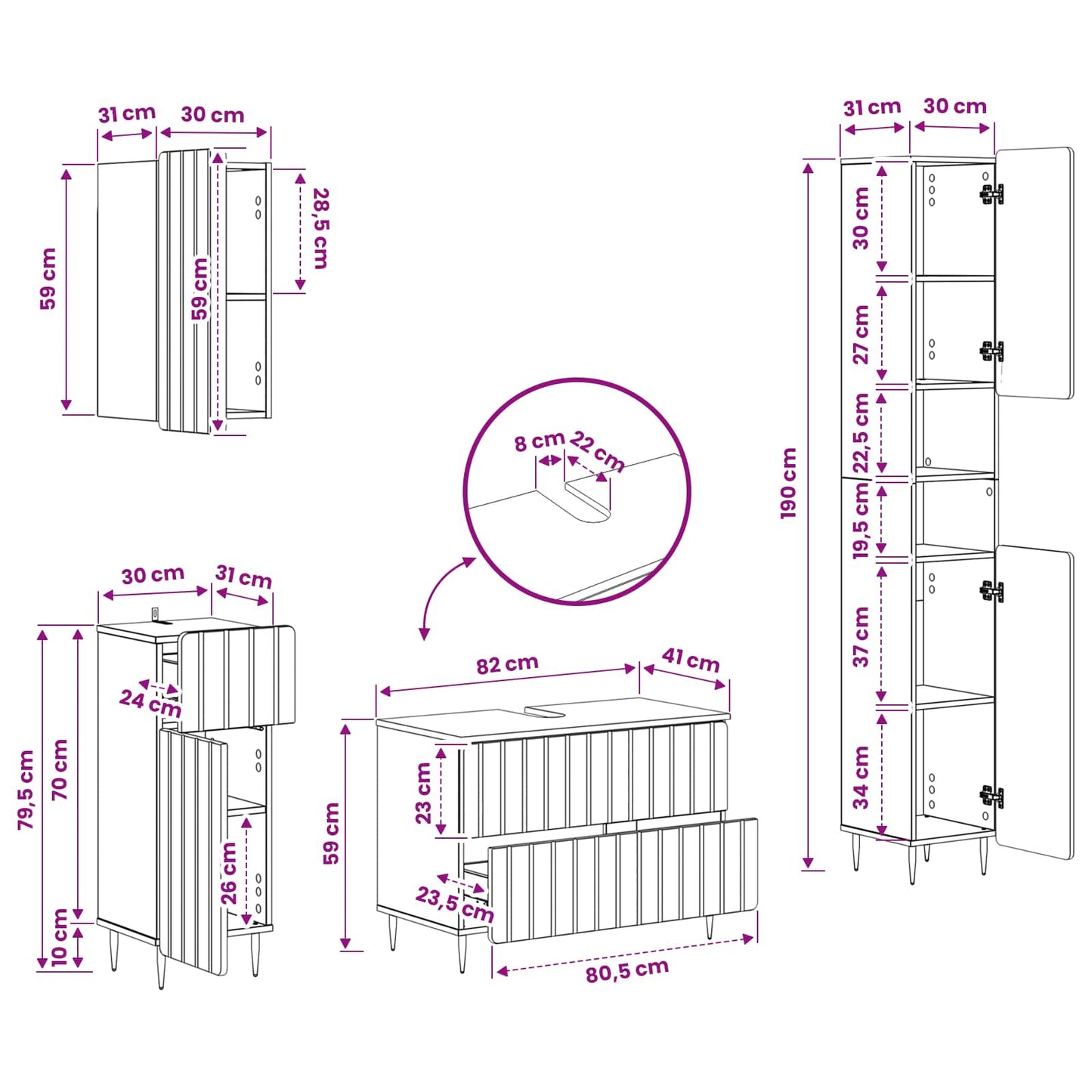 Set di Mobili da Bagno da 4 Pezzi ZWOLLE Rovere Artigianale | homemem39