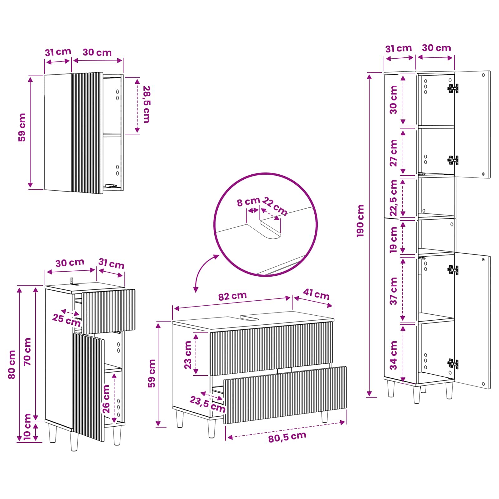 Set di Mobili da Bagno da 4 Pezzi ARNHEM Grigio Cemento | homemem39