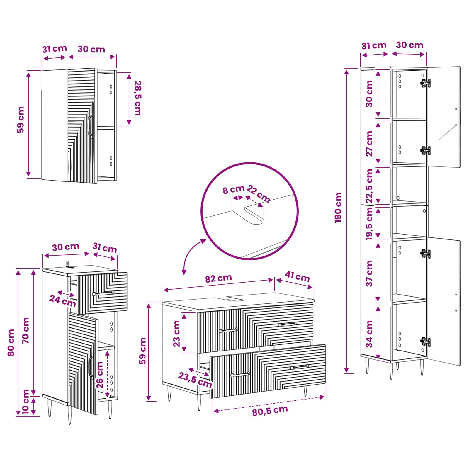 Set di Mobili da Bagno da 4 Pezzi HAARLEM Bianco Lucido | homemem39
