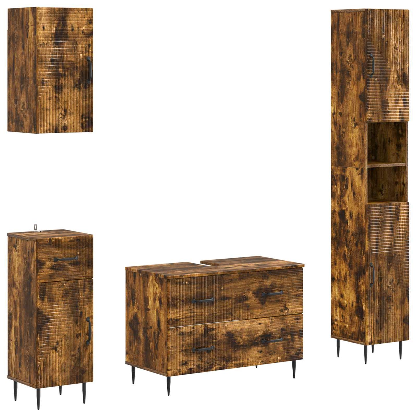 Set di Mobili da Bagno da 4 Pezzi HAARLEM Rovere Fumo | homemem39