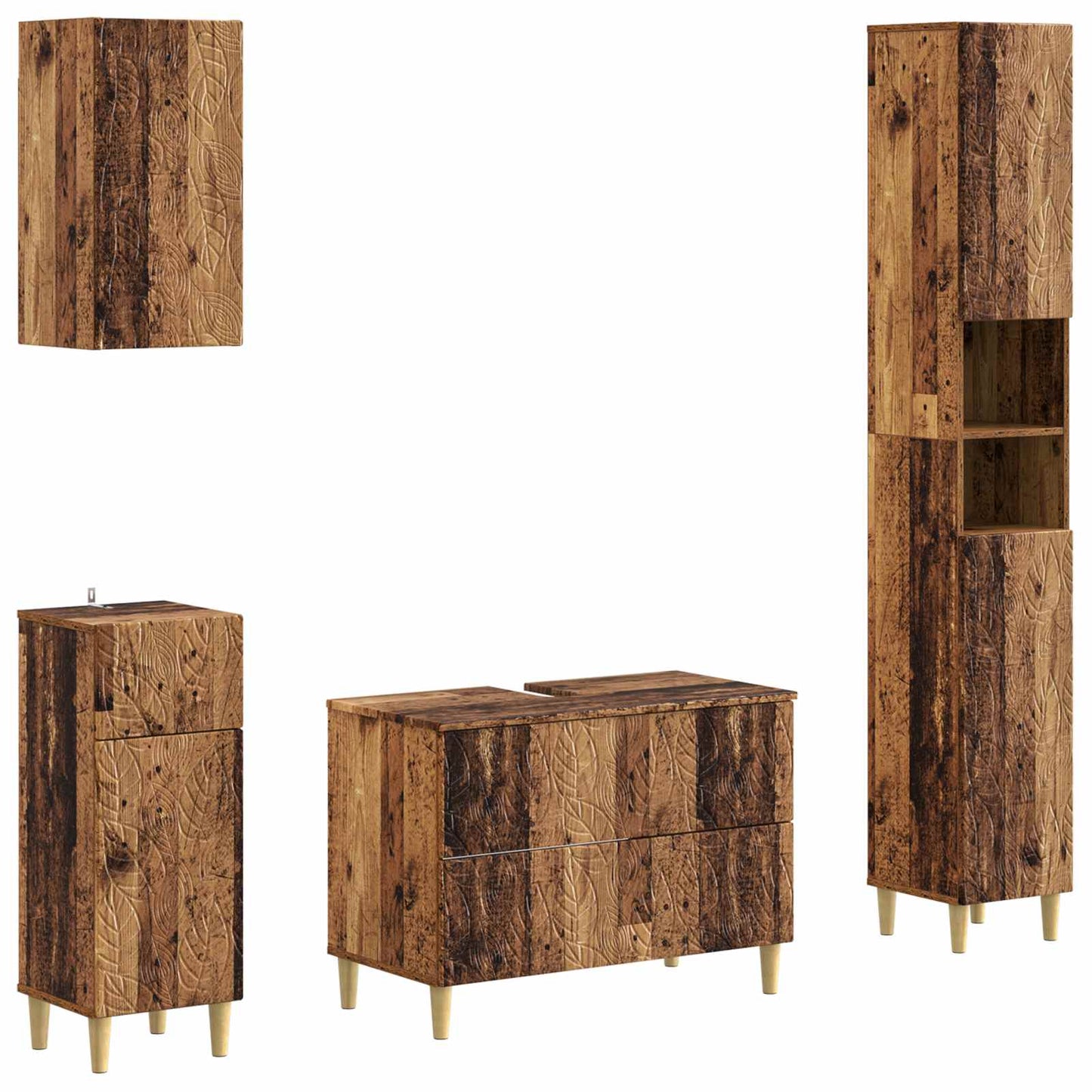 Set di Mobili da Bagno da 4 Pezzi DELFT Legno antico | homemem39