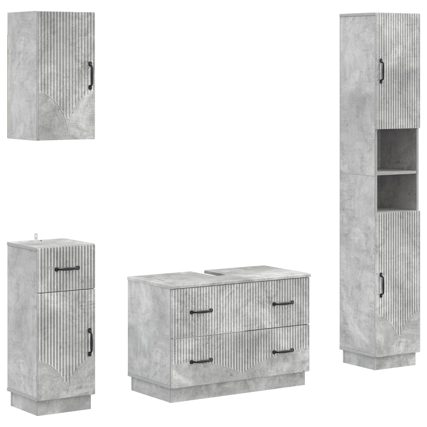 Set di Mobili da Bagno da 4 Pezzi HOORN Grigio Cemento | homemem39