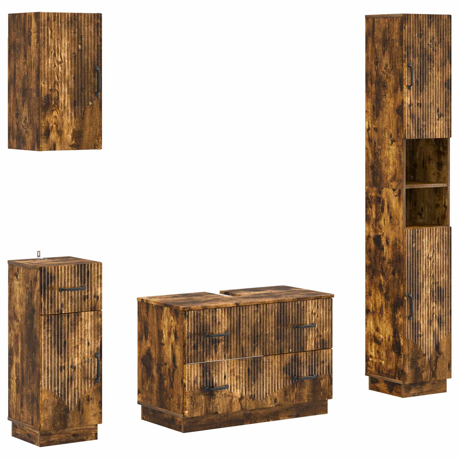Set di Mobili da Bagno da 4 Pezzi HOORN Rovere Fumo | homemem39