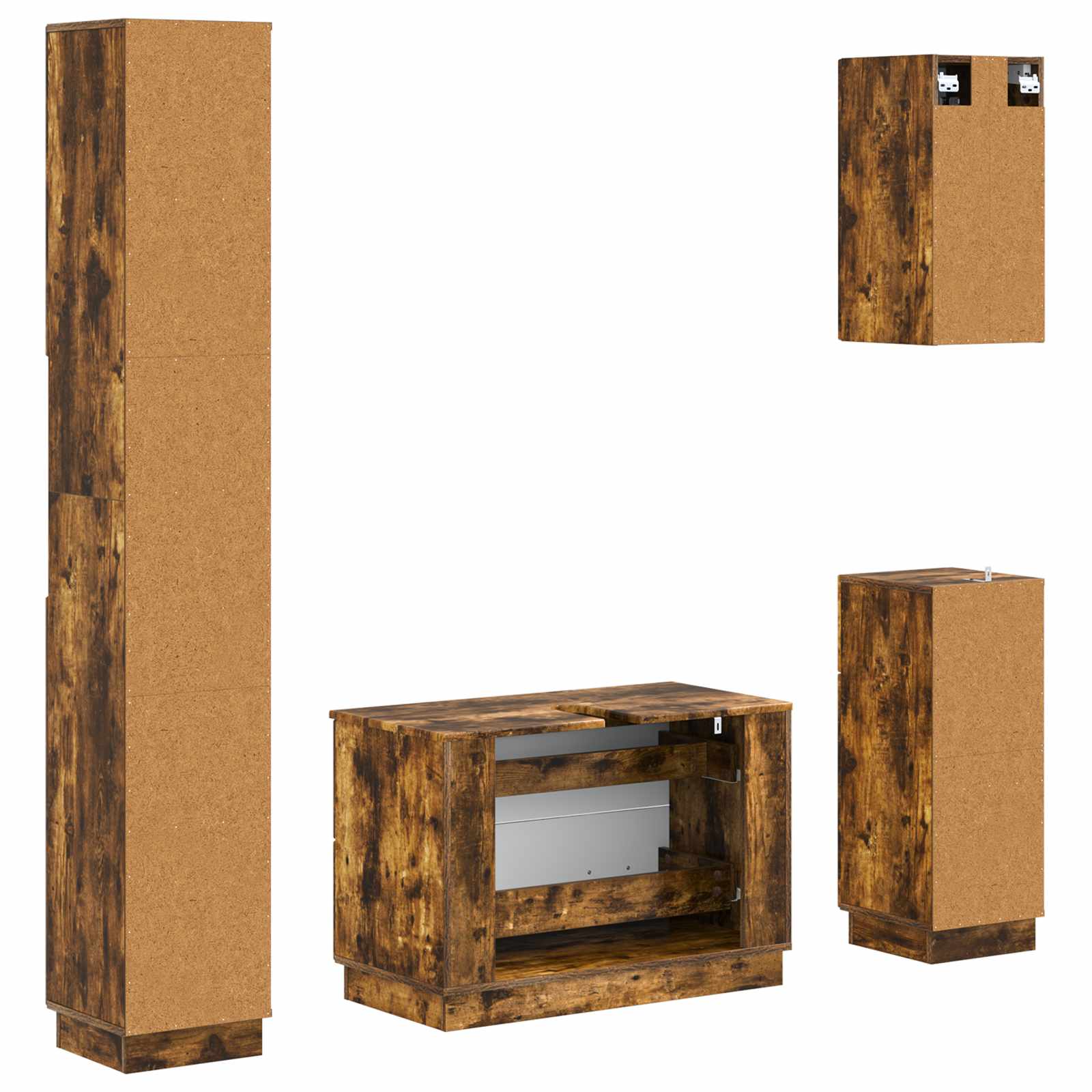 Set di Mobili da Bagno da 4 Pezzi HOORN Rovere Fumo | homemem39