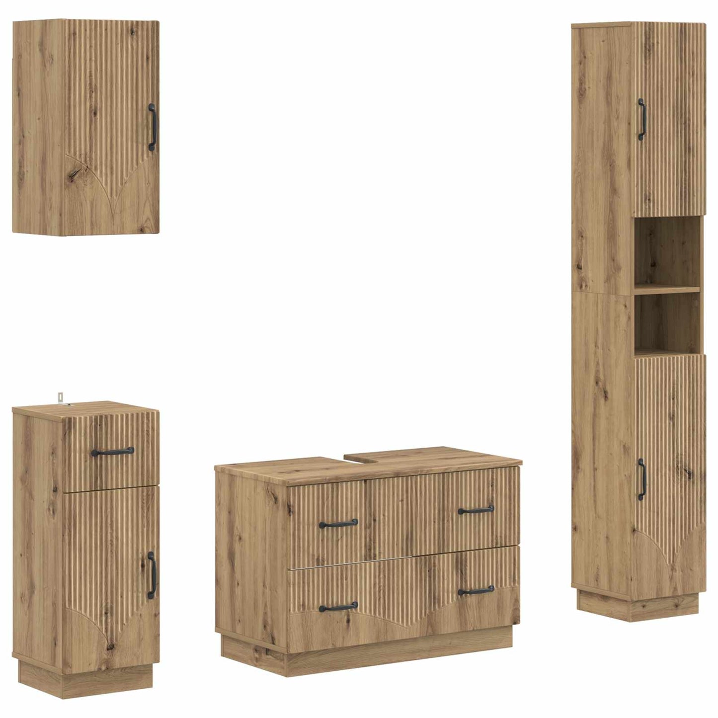Set di Mobili da Bagno da 4 Pezzi HOORN Rovere Artigianale | homemem39