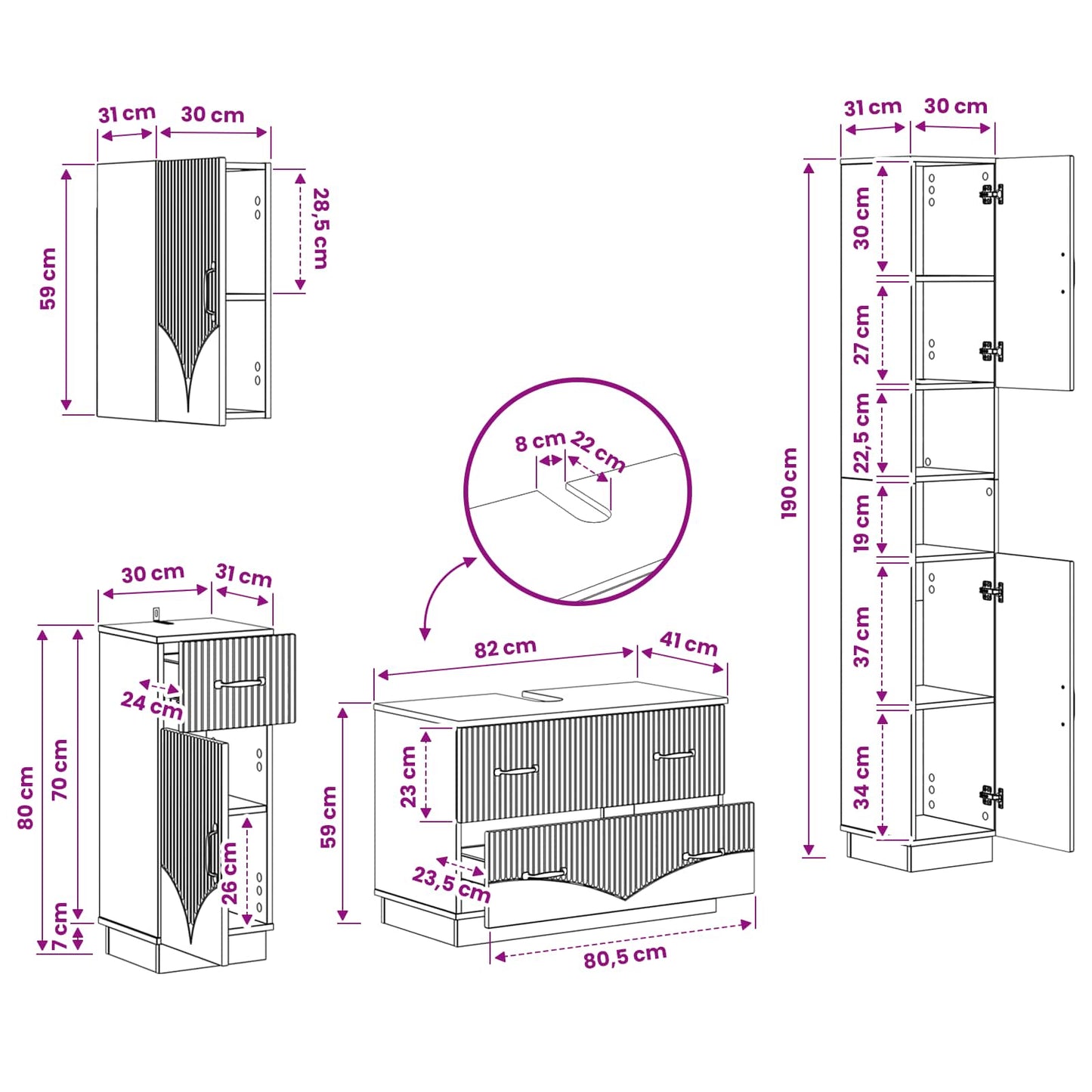Set di Mobili da Bagno da 4 Pezzi HOORN Rovere Artigianale | homemem39