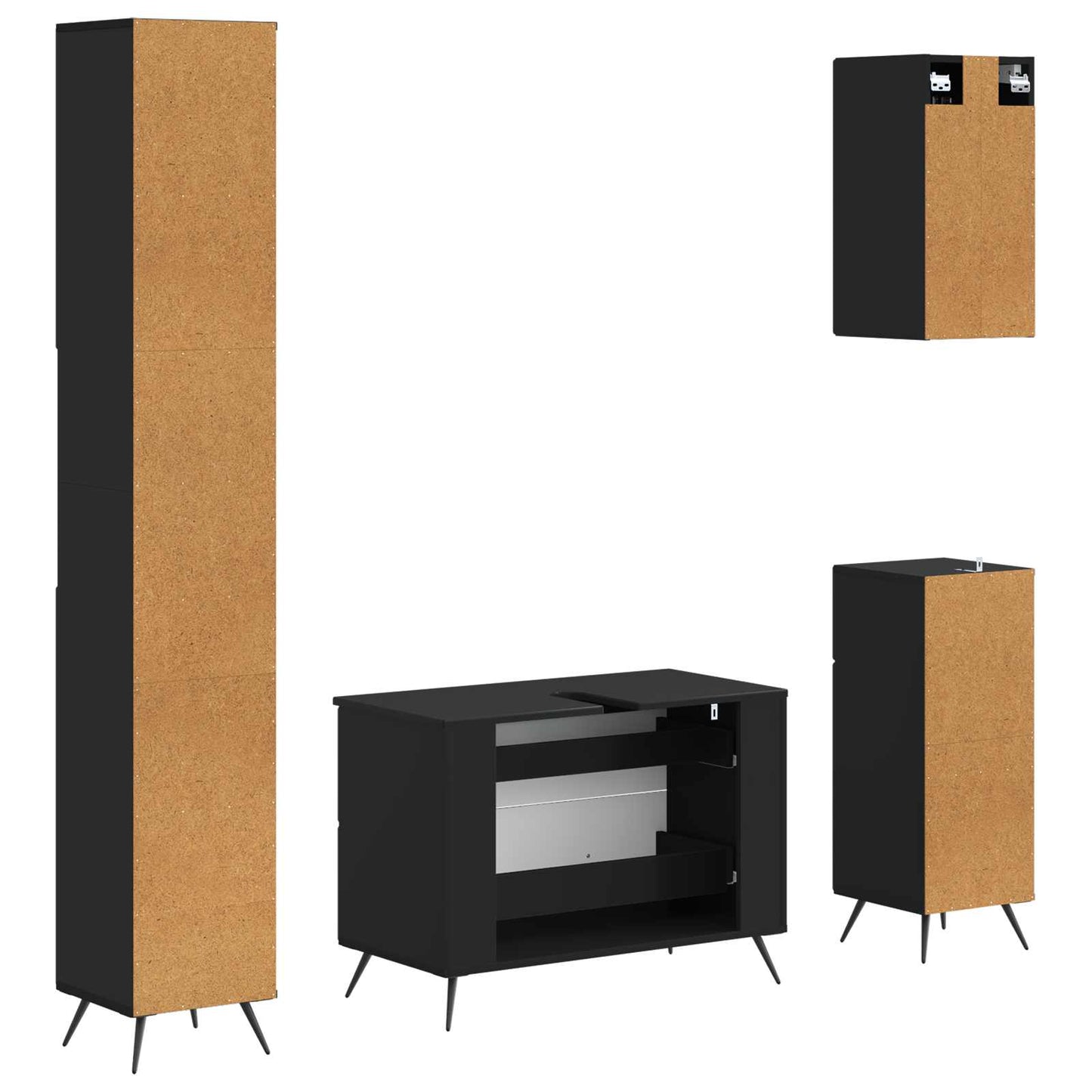 Set di Mobili da Bagno da 4 Pezzi BREDA Nero | homemem39