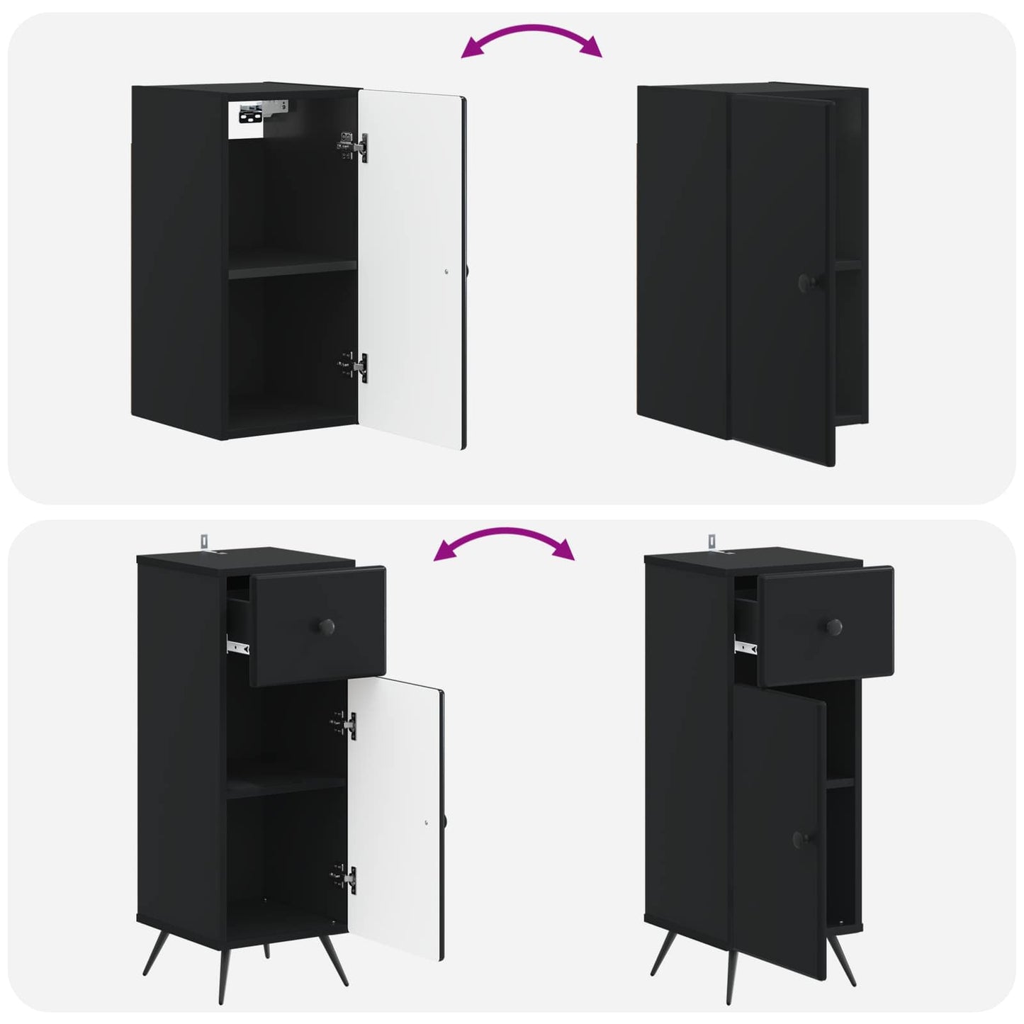 Set di Mobili da Bagno da 4 Pezzi BREDA Nero | homemem39
