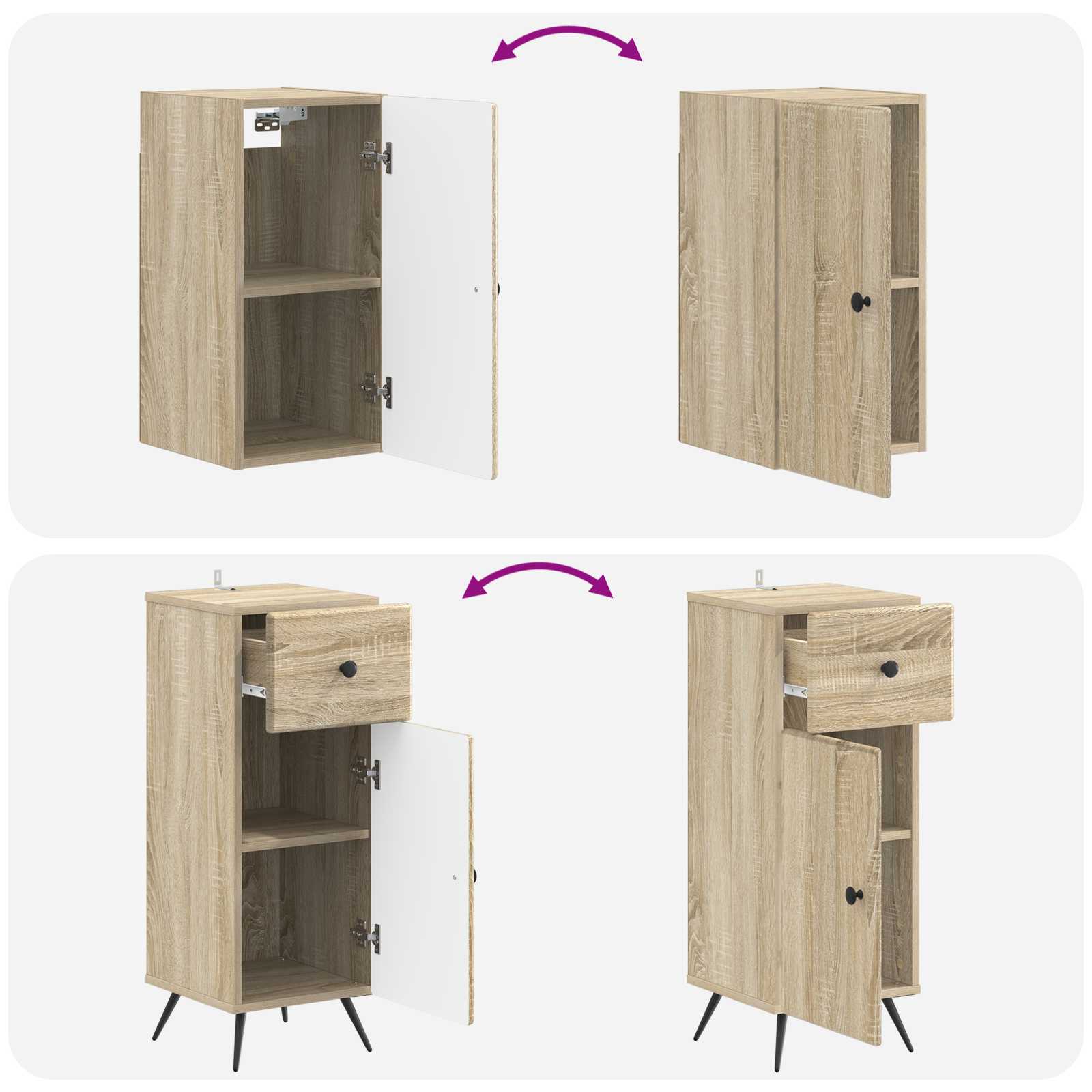 Set di Mobili da Bagno da 4 Pezzi BREDA Rovere Sonoma | homemem39