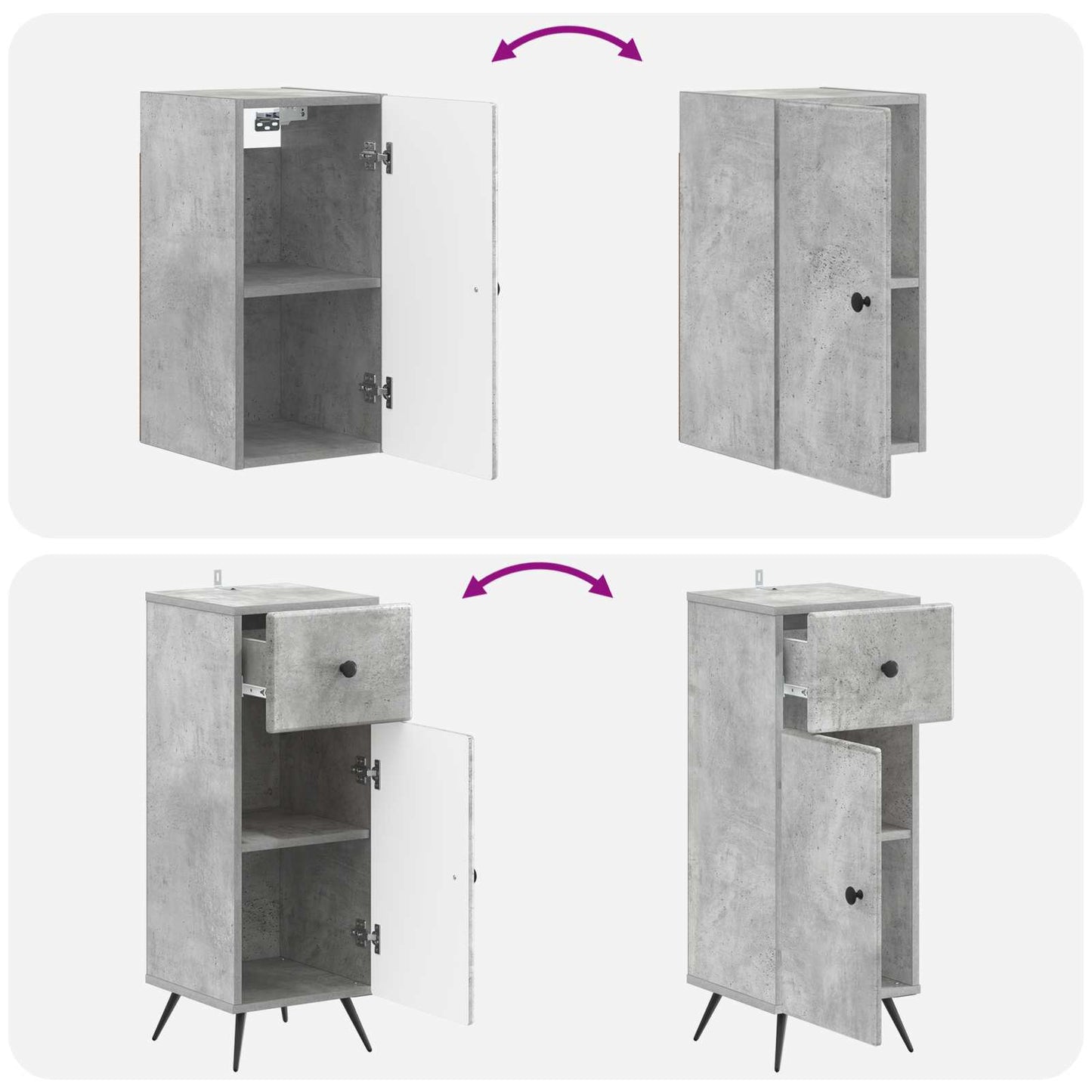 Set di Mobili da Bagno da 4 Pezzi BREDA Grigio Cemento | homemem39