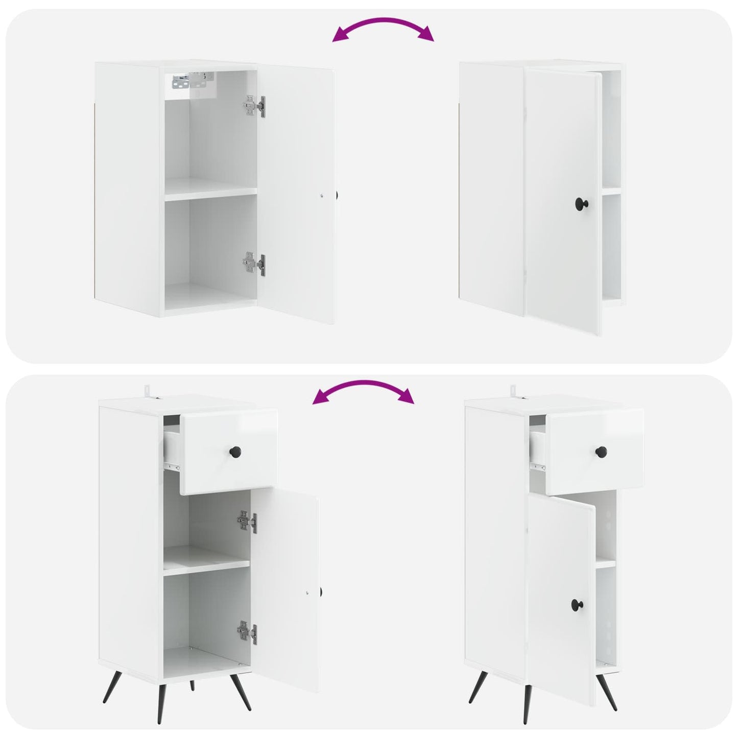 Set di Mobili da Bagno da 4 Pezzi BREDA Bianco Lucido | homemem39