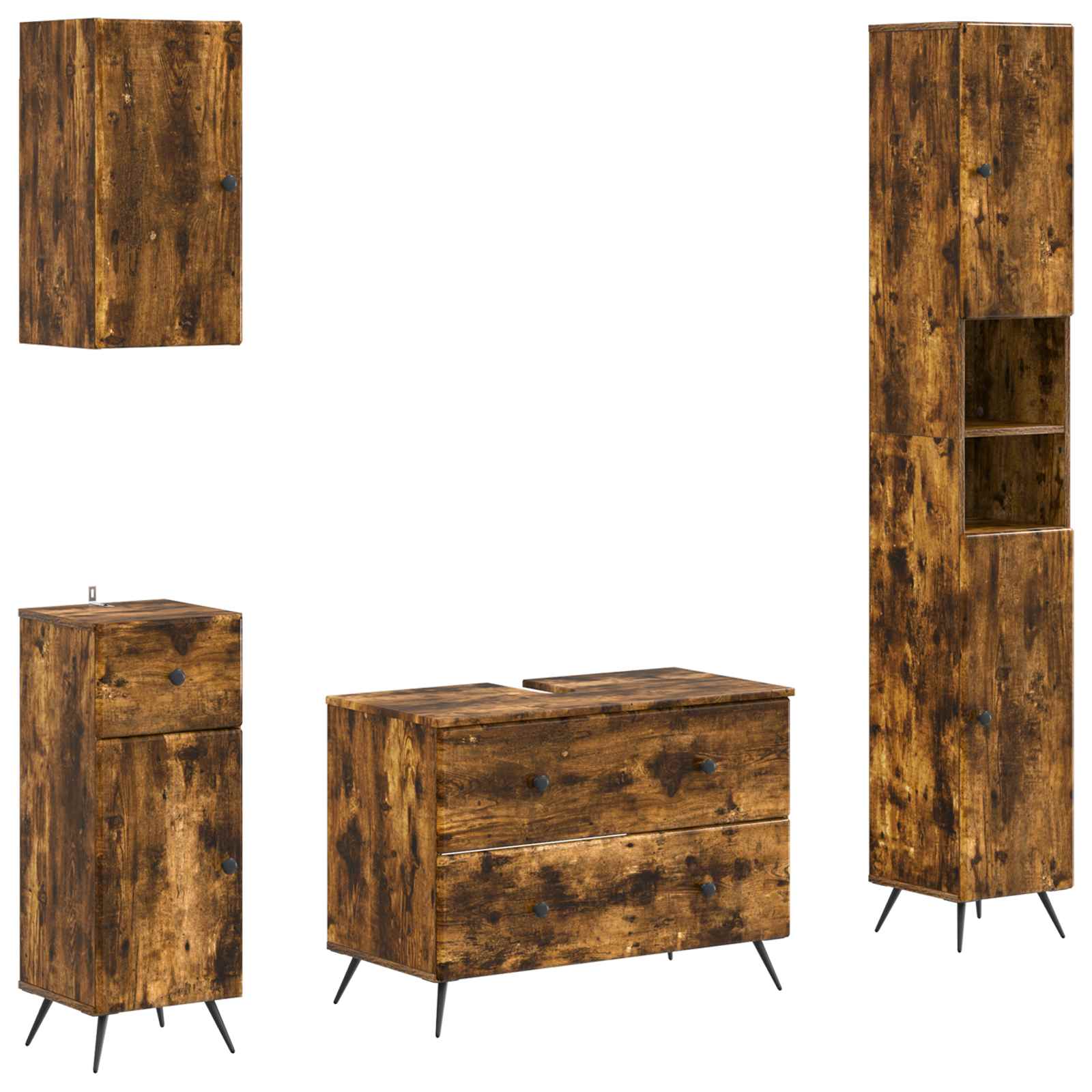 Set di Mobili da Bagno da 4 Pezzi BREDA Rovere Fumo | homemem39