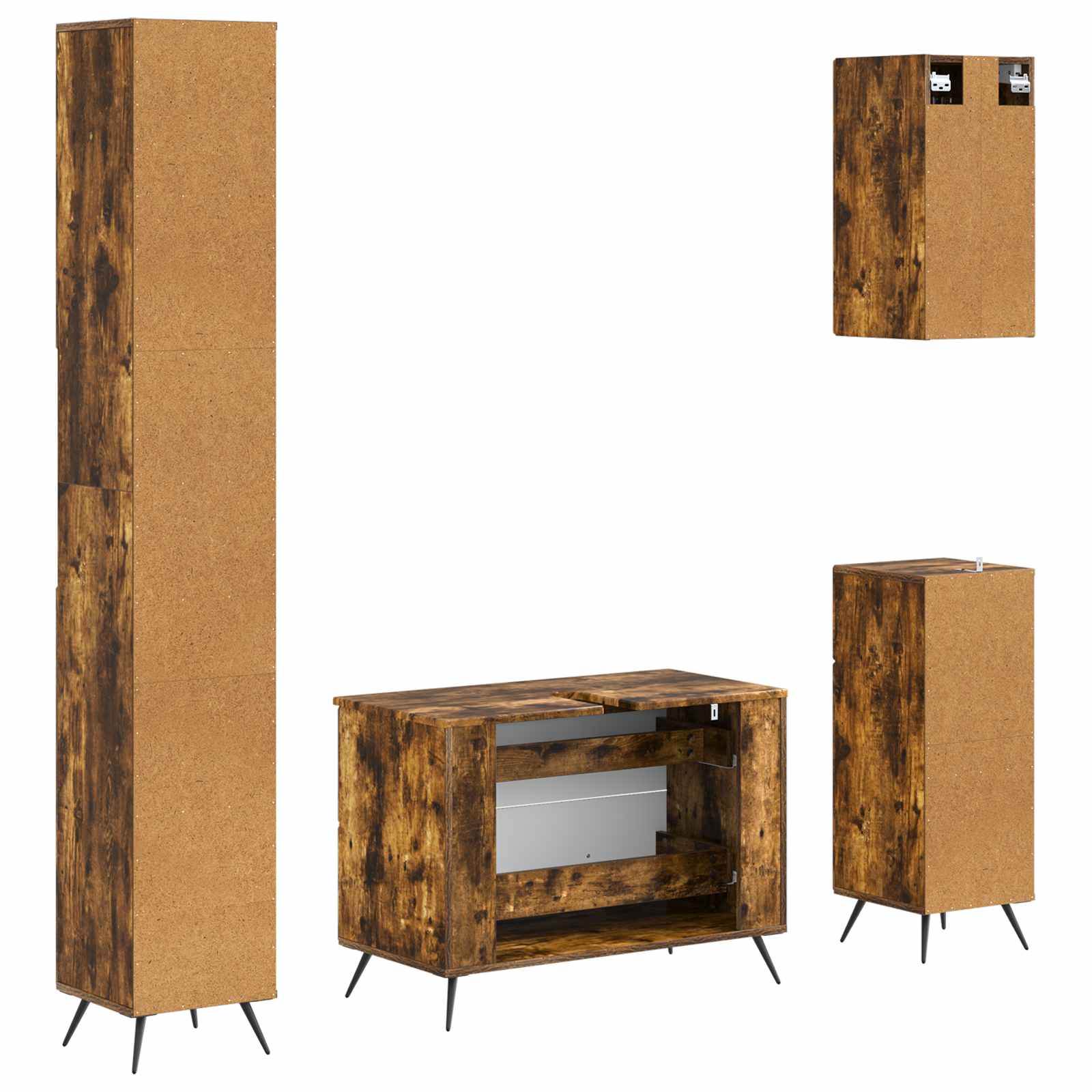 Set di Mobili da Bagno da 4 Pezzi BREDA Rovere Fumo | homemem39