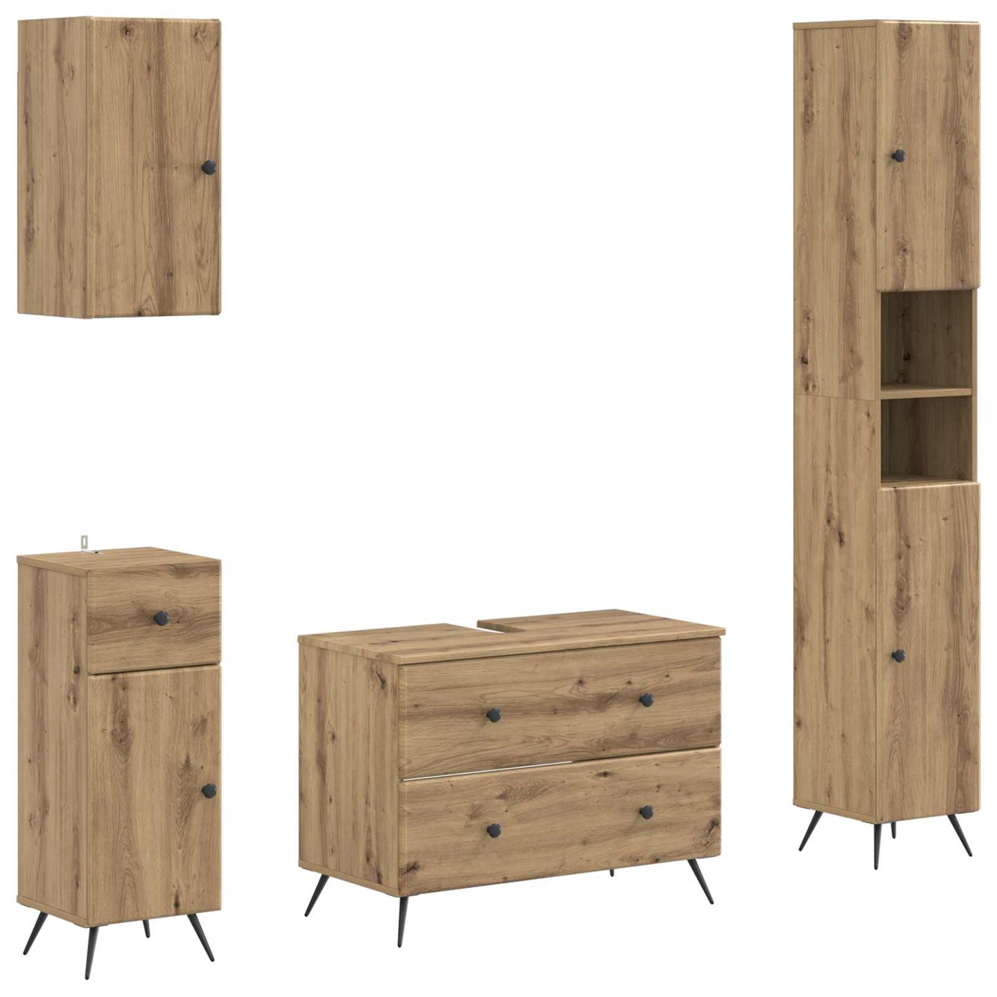Set di Mobili da Bagno da 4 Pezzi BREDA Rovere Artigianale | homemem39