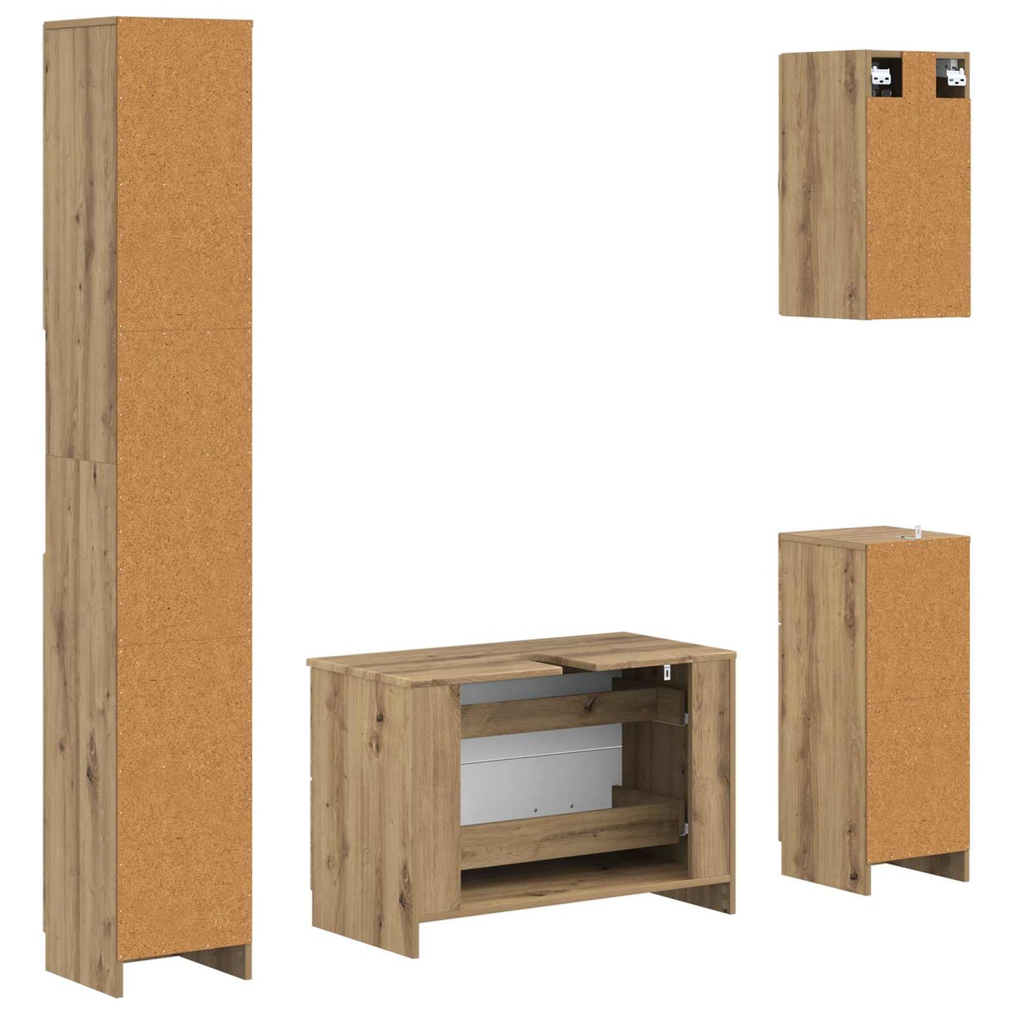 Set di Mobili da Bagno da 4 Pezzi UTRECHT Rovere Artigianale | homemem39