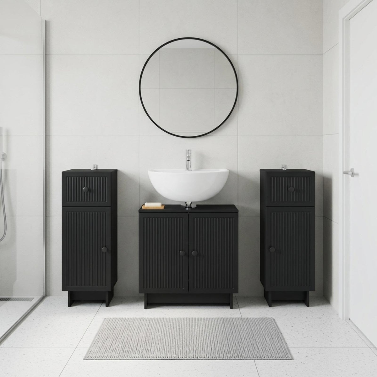 Set di armadietti da bagno in 3 pezzi EDE Nero