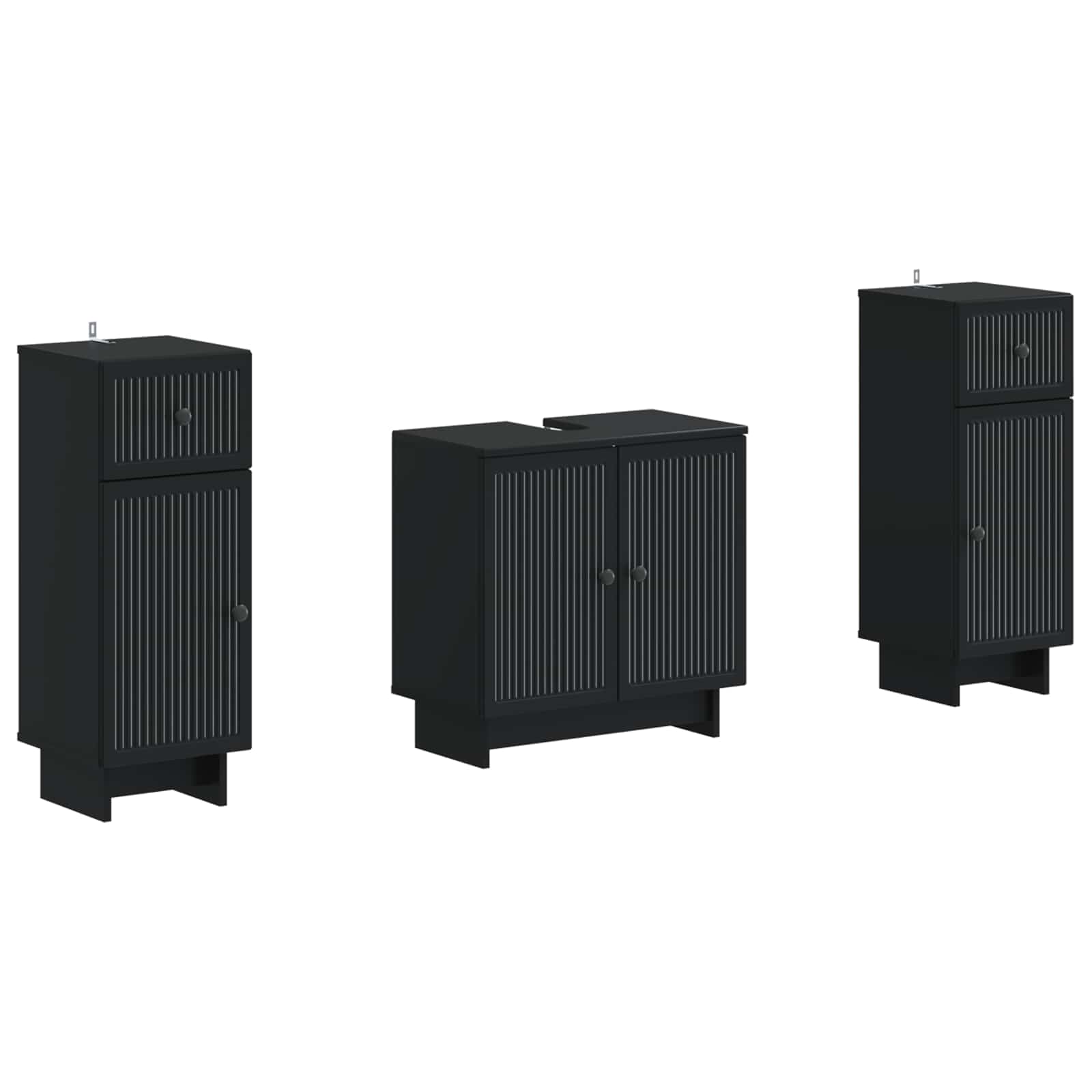 Set di Armadi da Bagno da 2 Pezzi EDE Nero Legno ingegnerizzato | homemem39