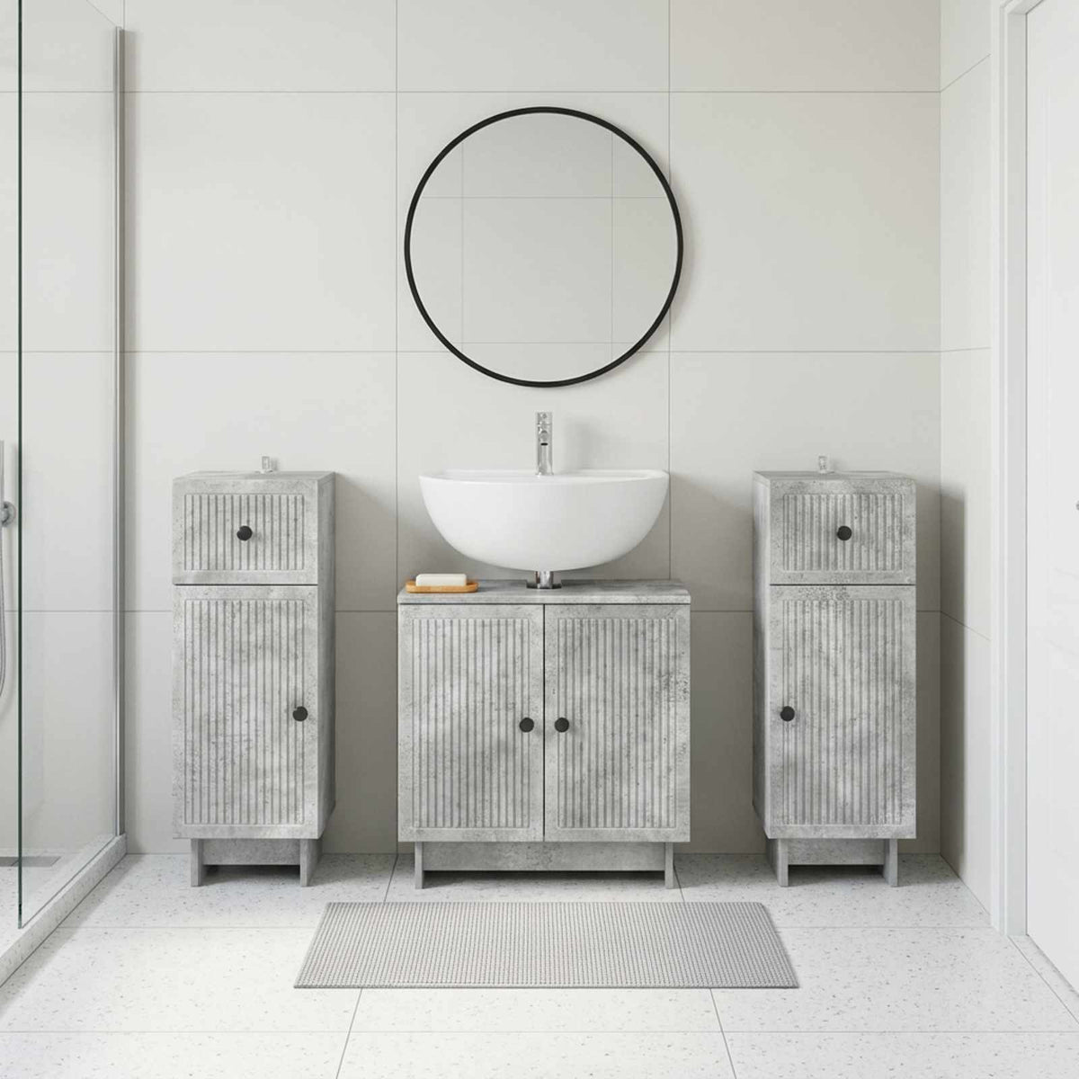 Set di armadietti da bagno in 3 pezzi EDE Grigio Cemento