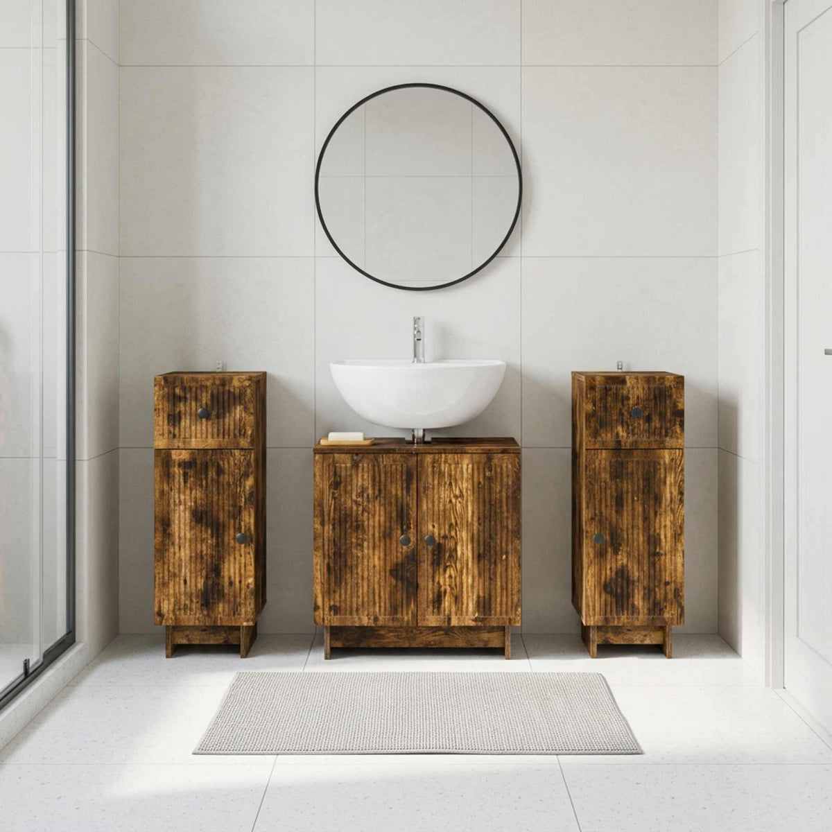 Set di armadietti da bagno in 3 pezzi EDE Rovere Fumo