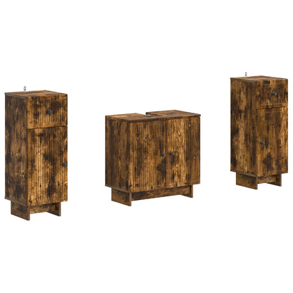 Set di armadietti da bagno in 3 pezzi EDE Rovere Fumo